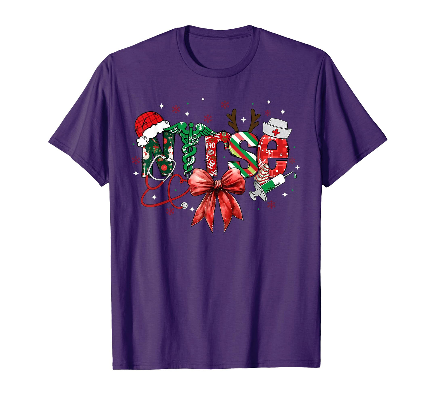 Stethoscope Nurse Coquette Bow Merry Christmas Xmas Holiday T-Shirt