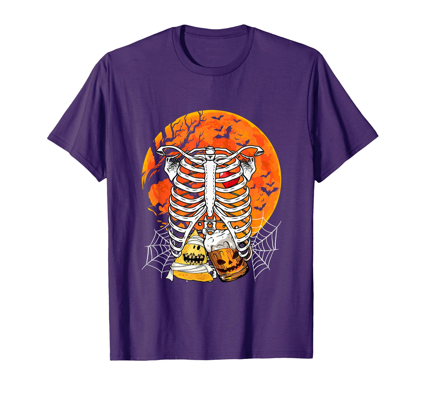 Horror Beer Nacho Inside Rib Cage X-ray Skeleton Halloween T-Shirt