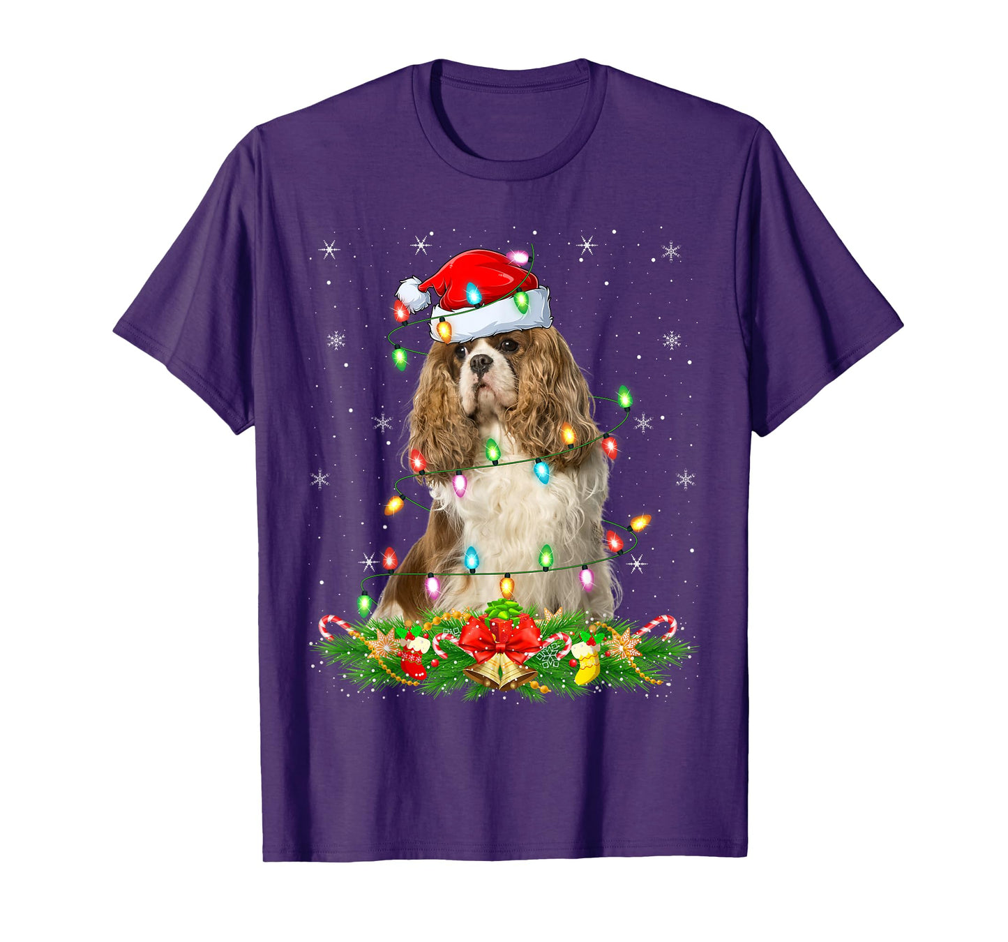 Cavalier King Charles Spaniel Dog Christmas Lights Xmas T-Shirt