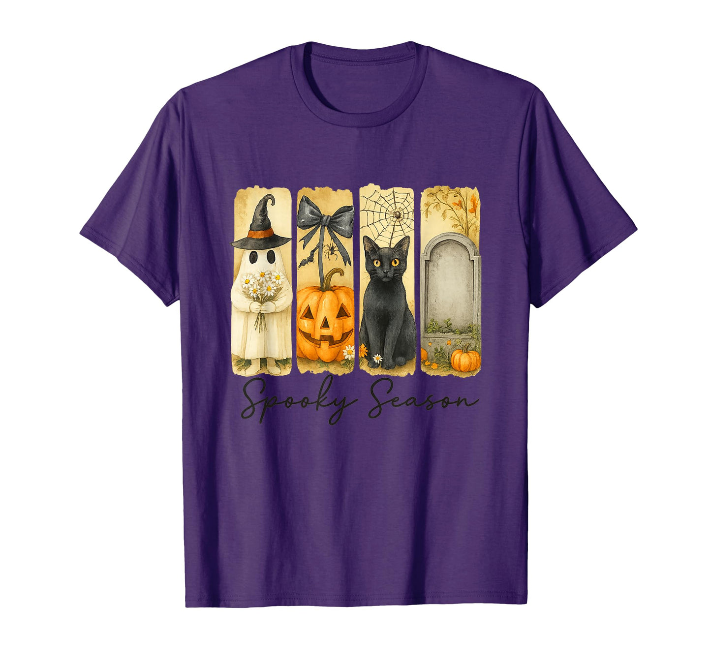 Spooky Season Ghost Cat Pumpkin Grave Design T-Shirt