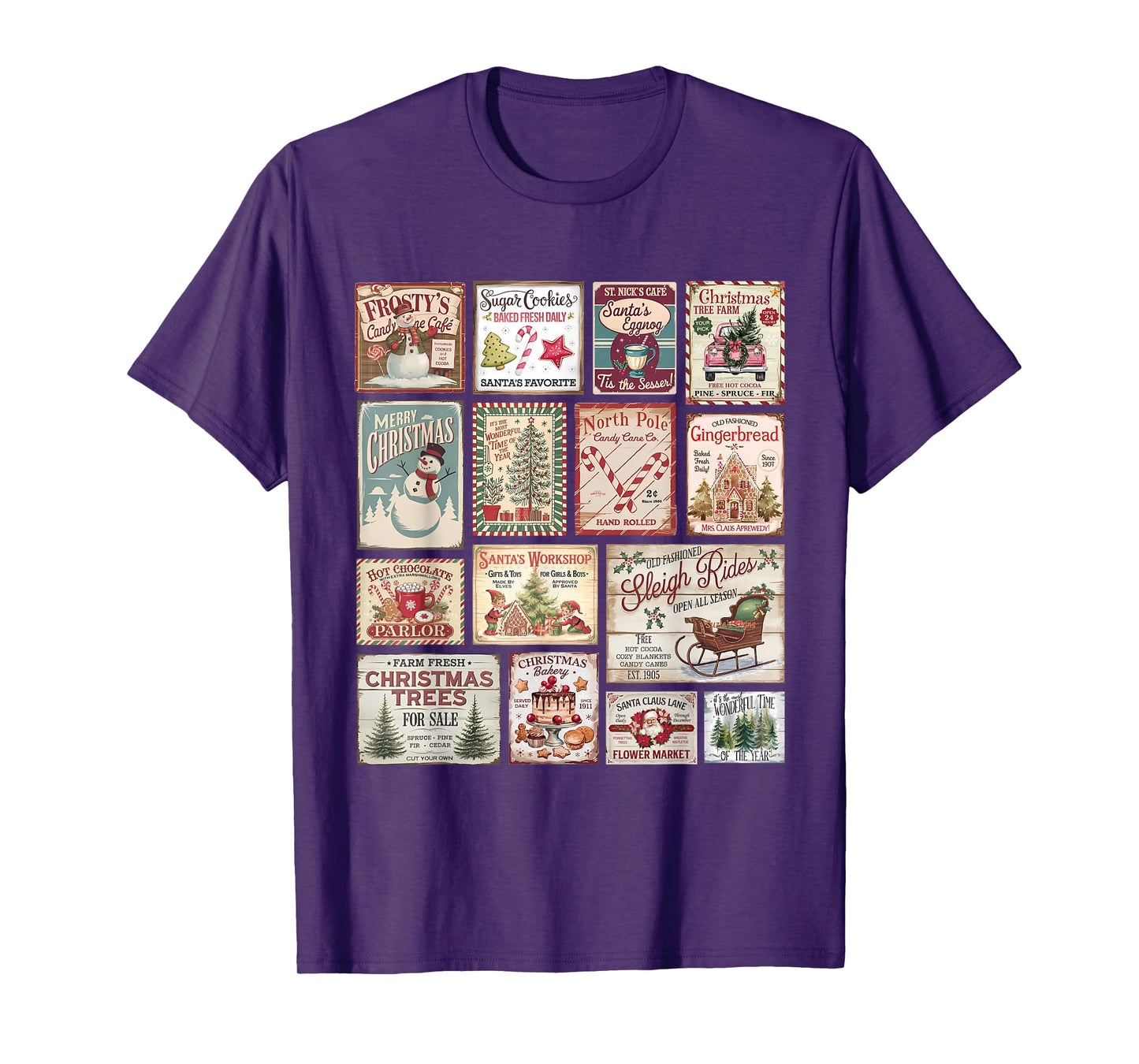 Retro Vintage Merry Christmas Stamps Santa Claus Hot Cocoa T-Shirt