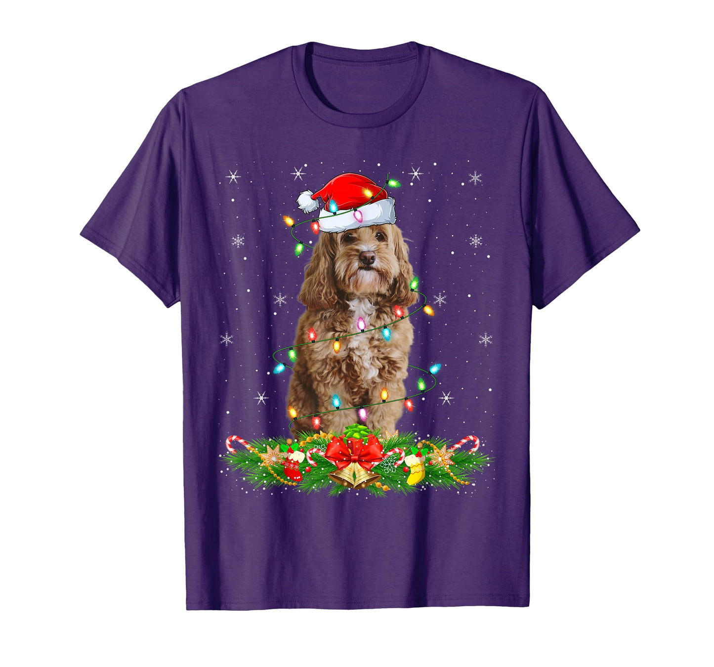 Cockapoo Dog Christmas Lights Funny Santa Hat Xmas T-Shirt