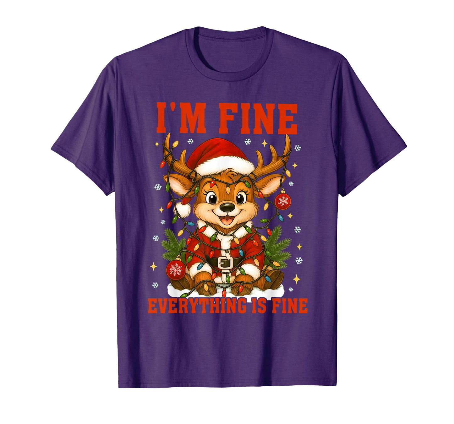 I'm Fine Everything is Fine Funny Christmas Reindeer Women T-Shirt