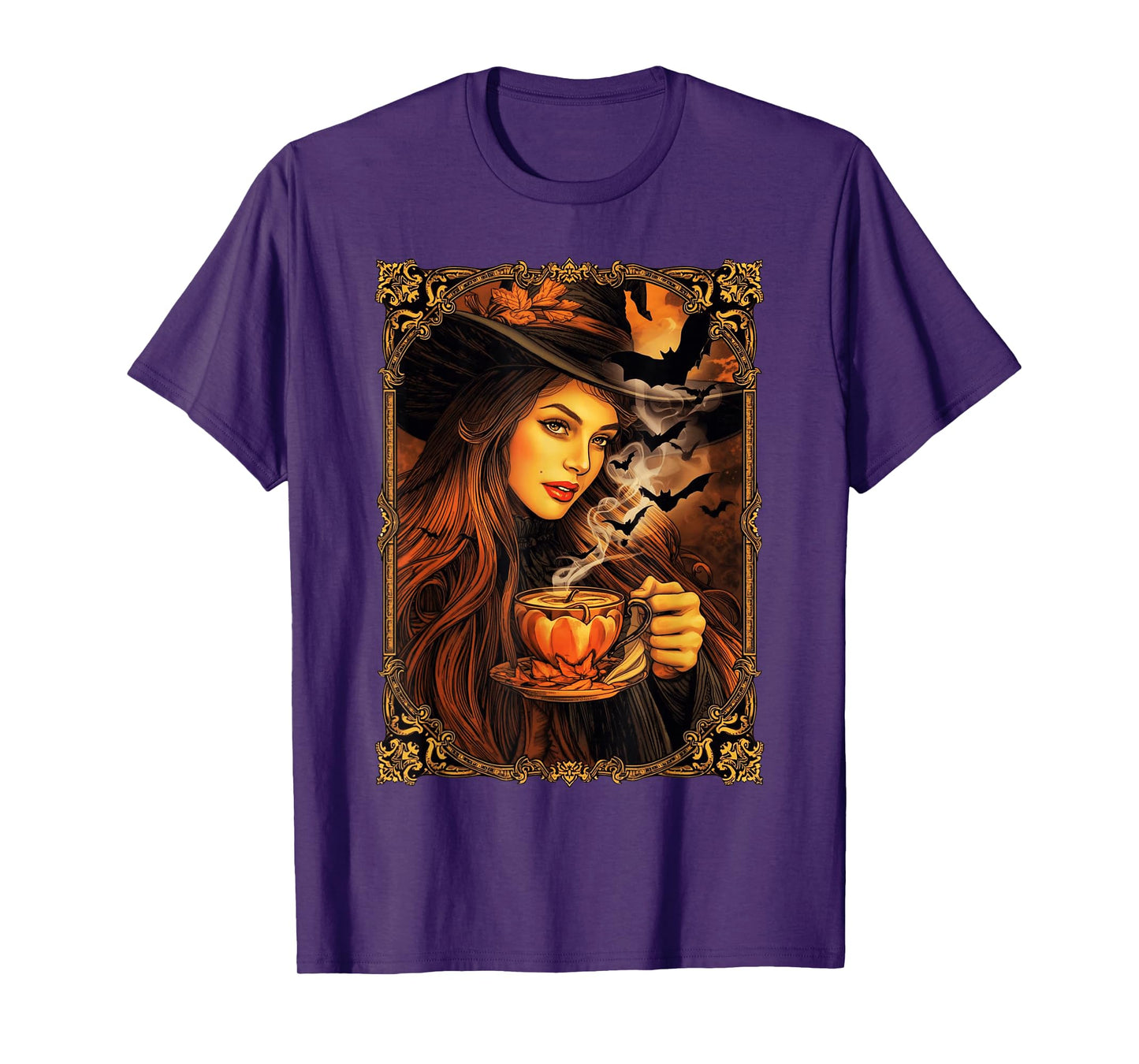 Vintage Halloween Witch Pumpkin Spice Latte Syrup Creamer T-Shirt