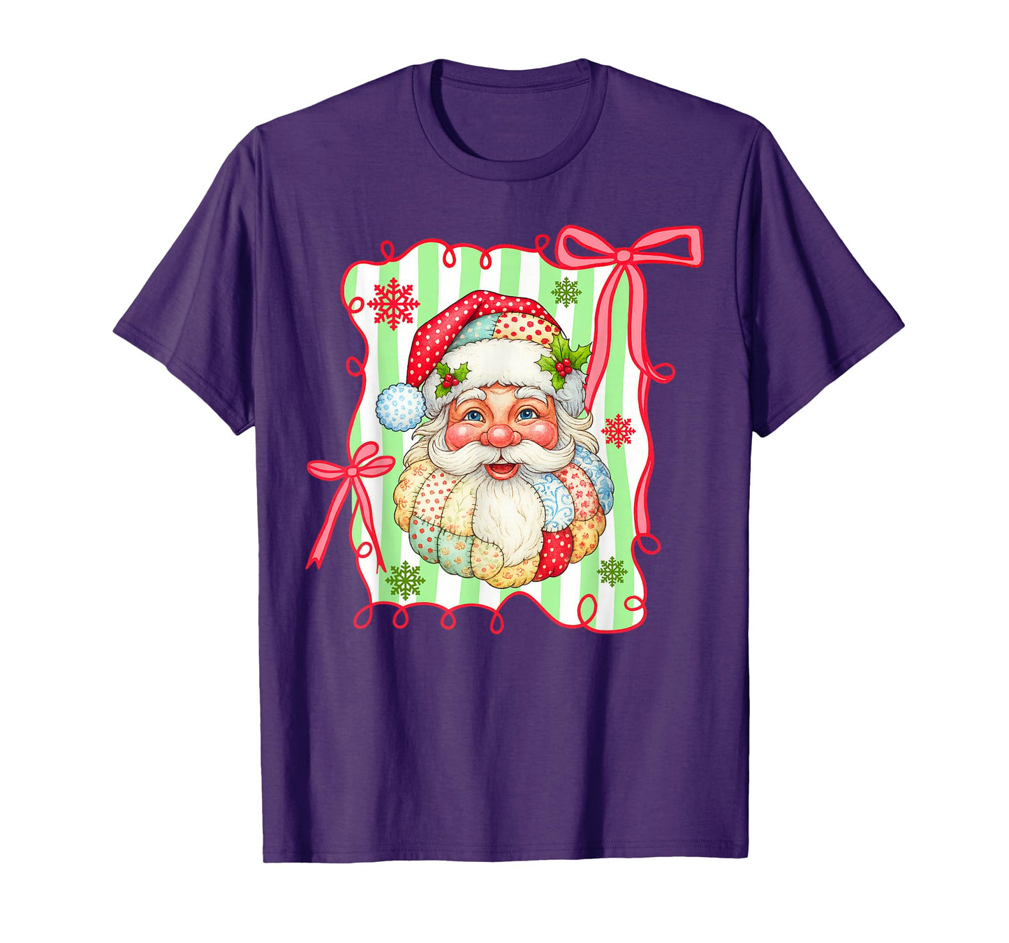 Retro Graphic Patchwork Santa Claus Christmas Preppy T-Shirt