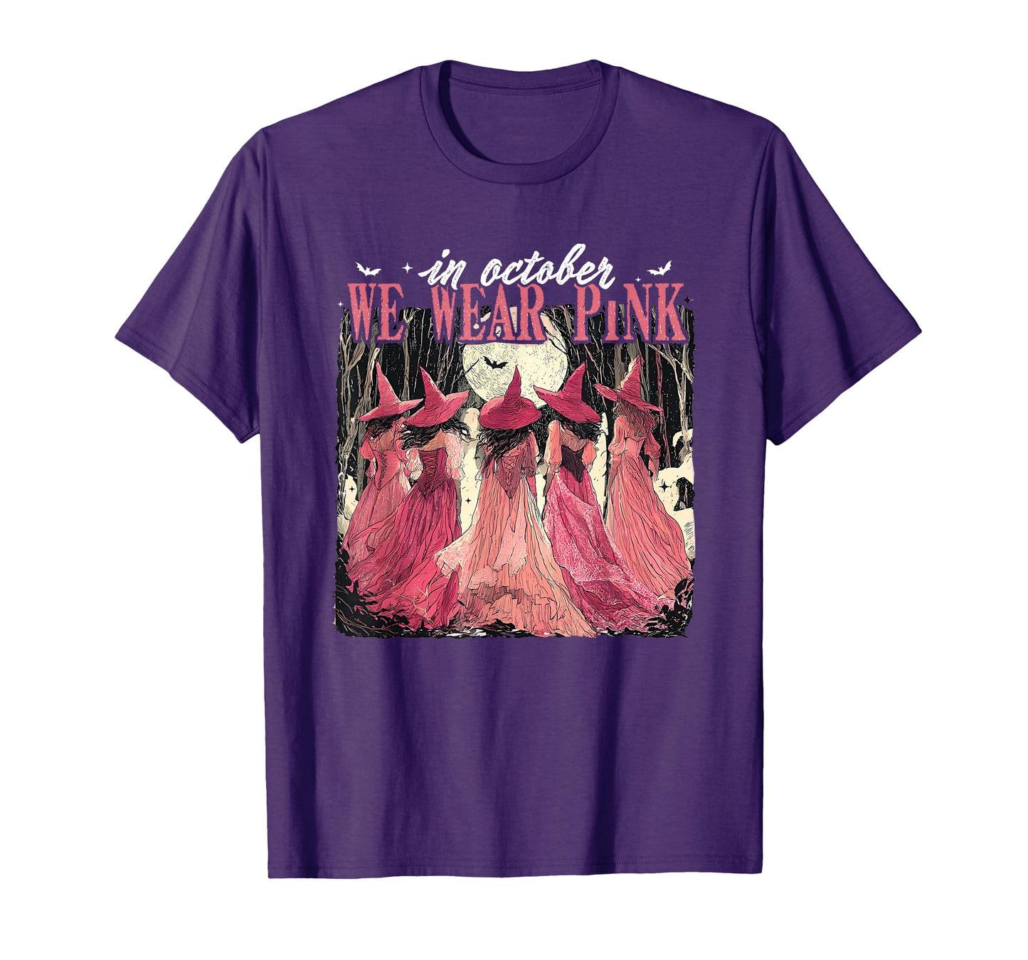 Retro in October We Wear Pink Witch Breast Cancer Awareness T-Shirt