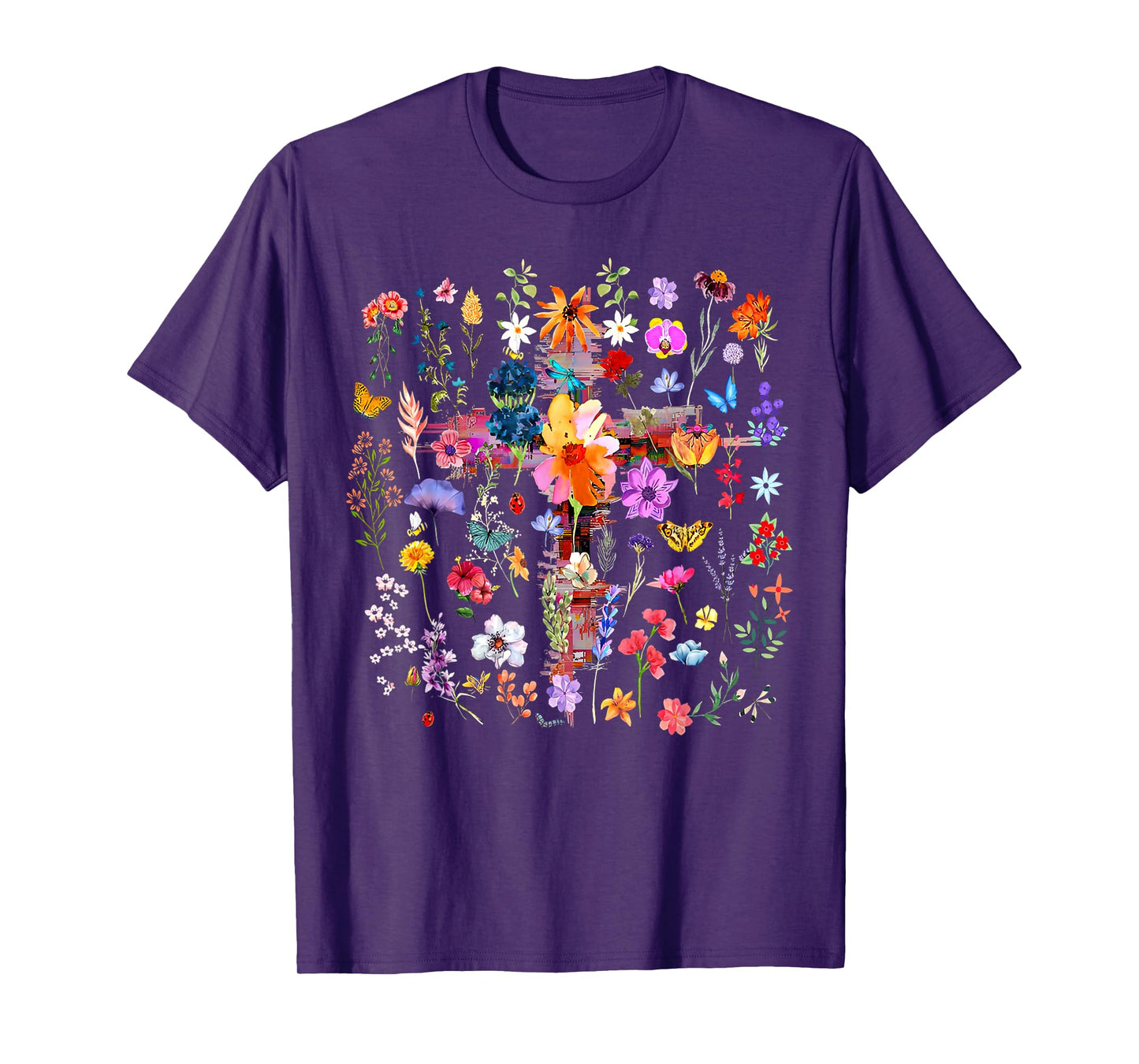 Vintage Pressed Flowers Cross Faith Jesus Garden Christian T-Shirt