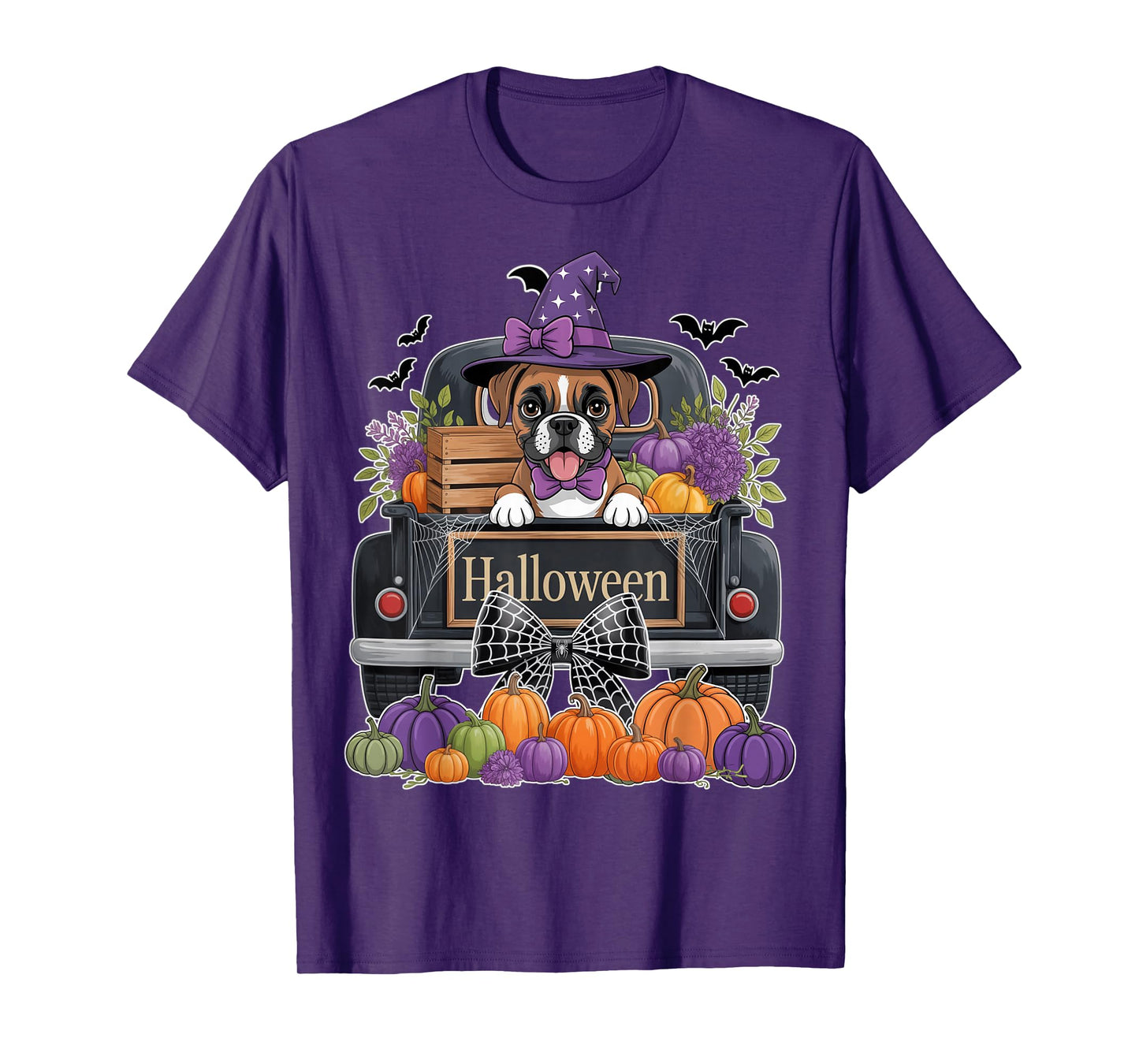 Funny Boxer Witch Hat Truck Pumpkin Dog Lovers Halloween T-Shirt
