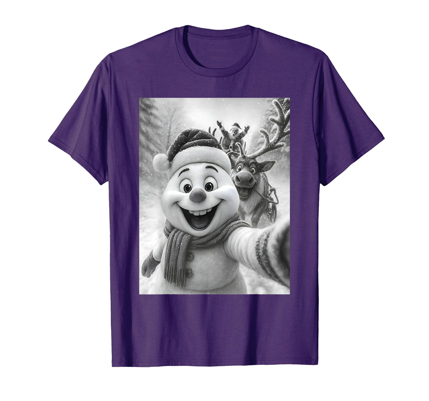 Santa Snowman Reindeer Taking A Selfie Photo Christmas Funny T-Shirt