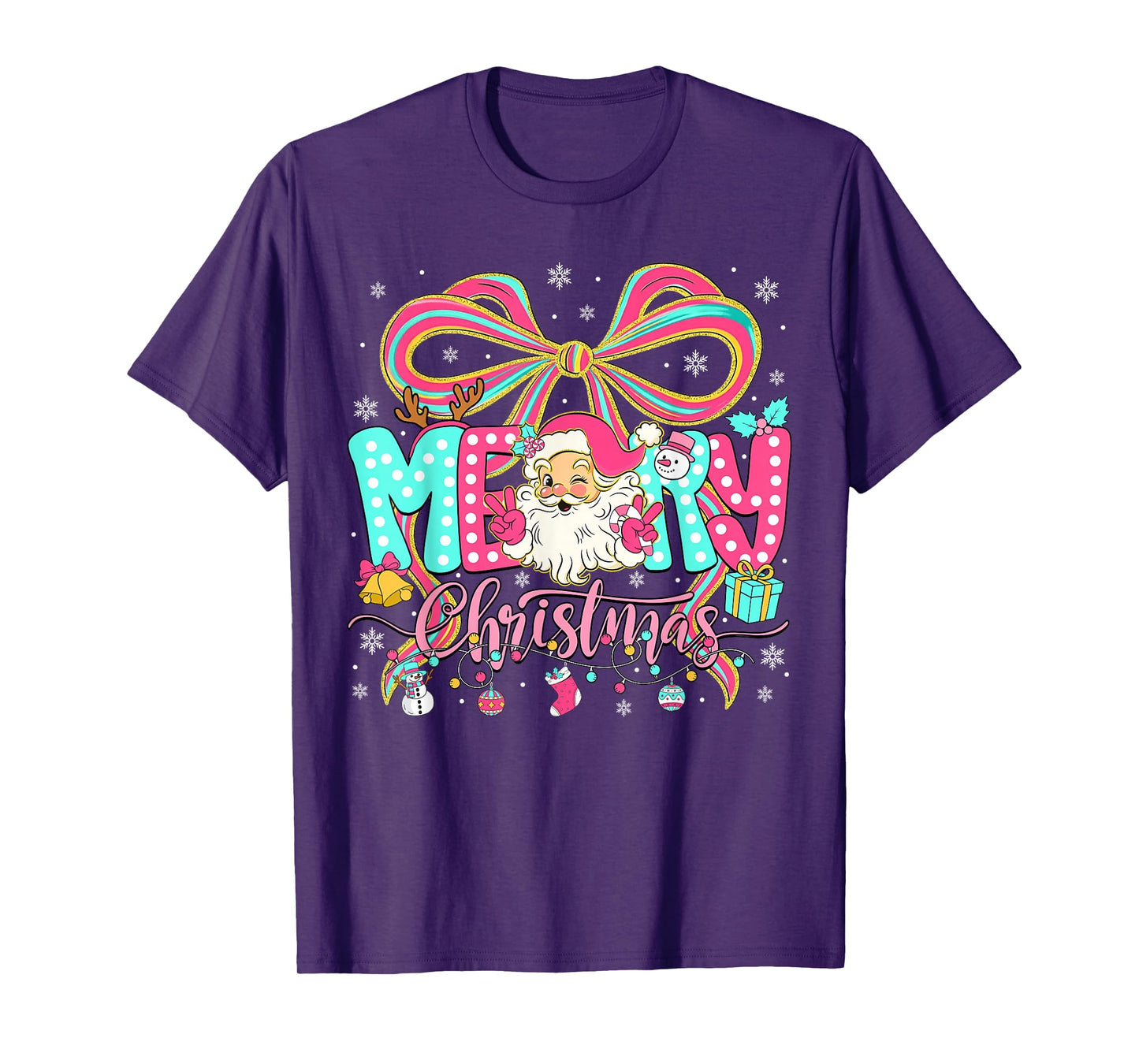 Merry Christmas Coquette Bow Pink Christmas Santa Claus Girl T-Shirt