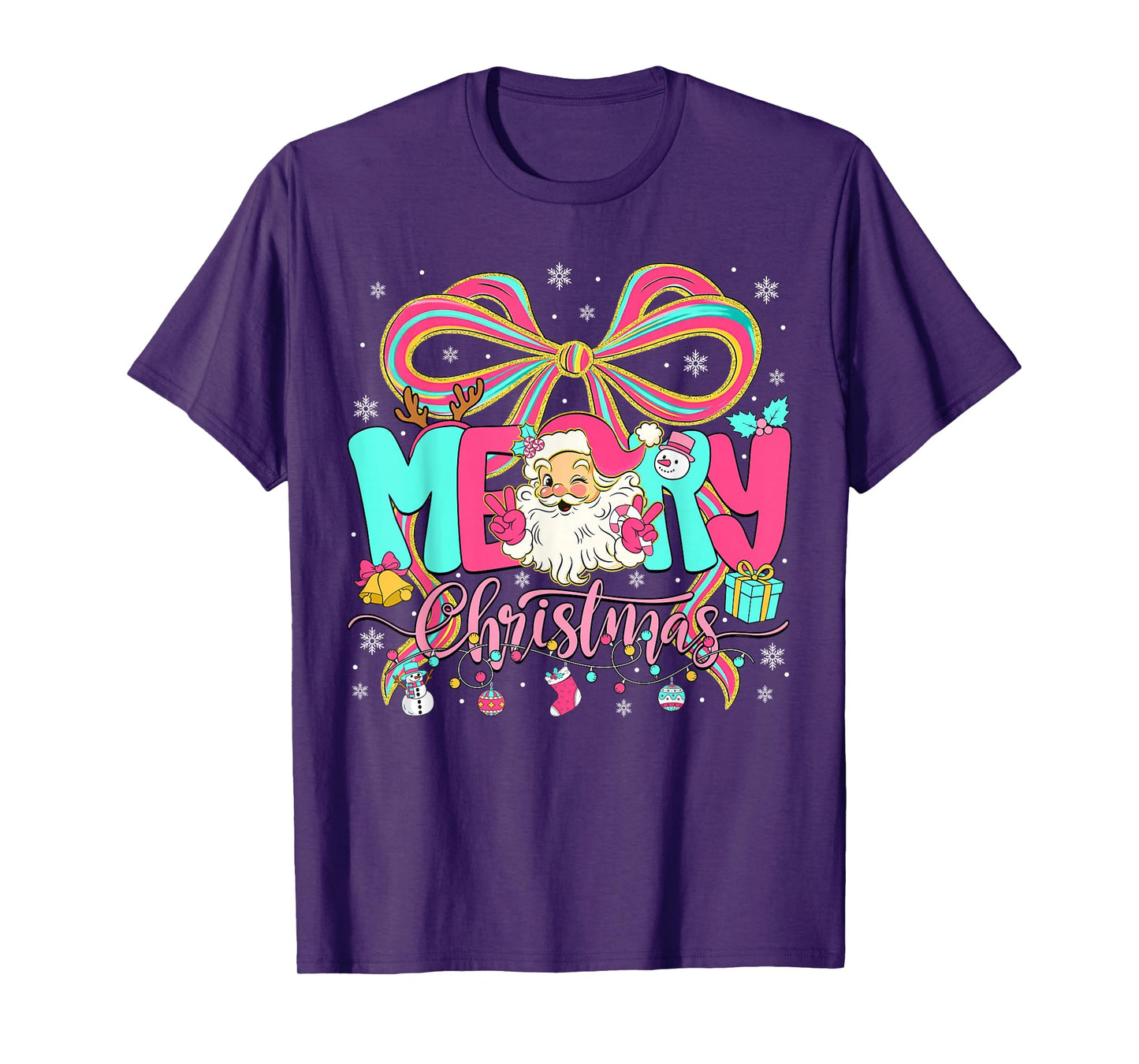 Merry Christmas Coquette Bow Pink Christmas Santa Claus Girl T-Shirt