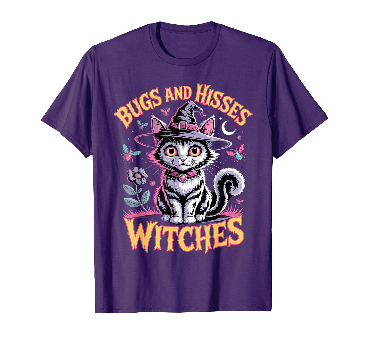 Gothic Cat Magic Flowers Cute Witch Apparel Halloween Tee T-Shirt