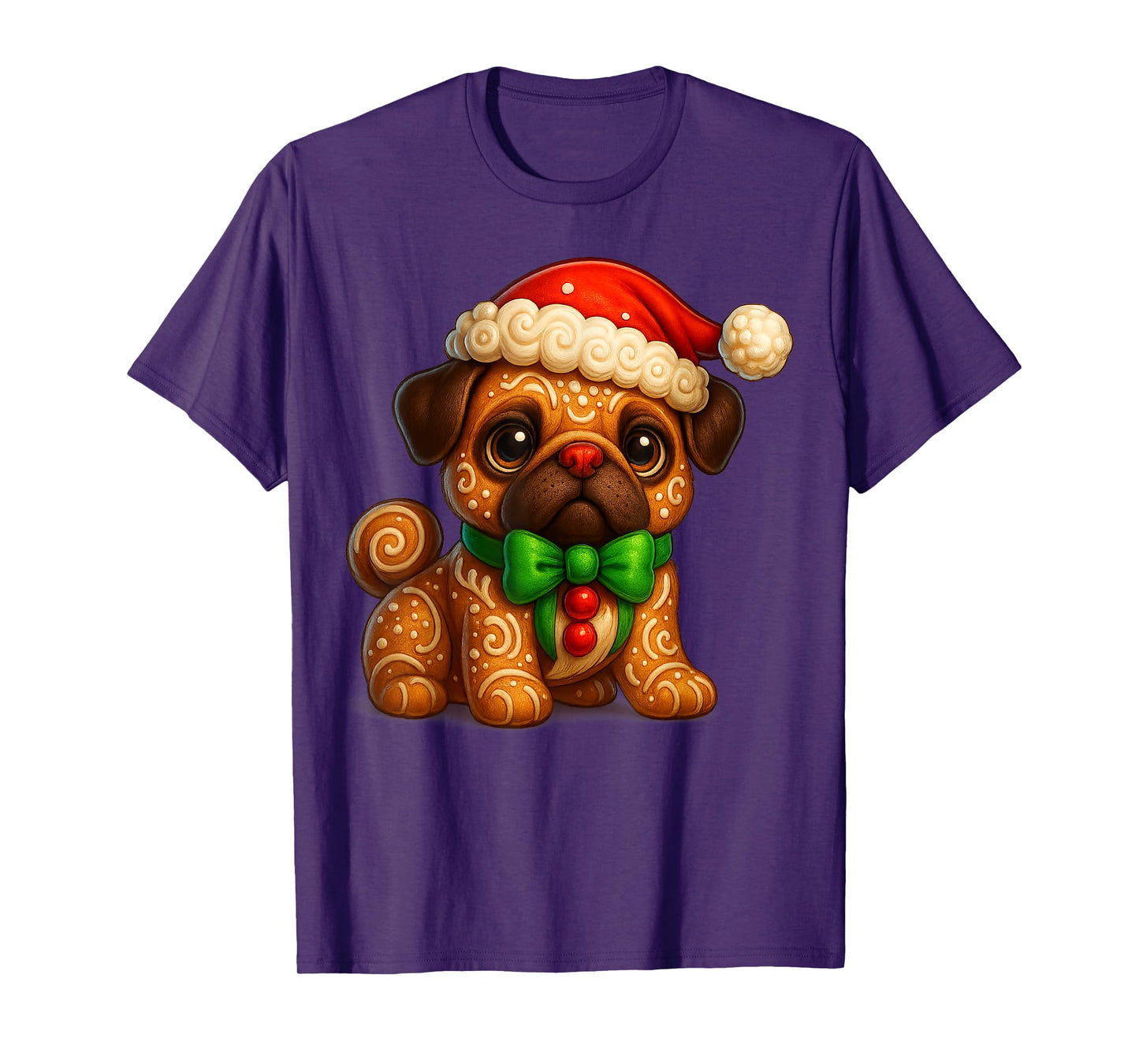 Funny Gingerbread Man Pug Santa Christmas Womens Mens Gifts T-Shirt