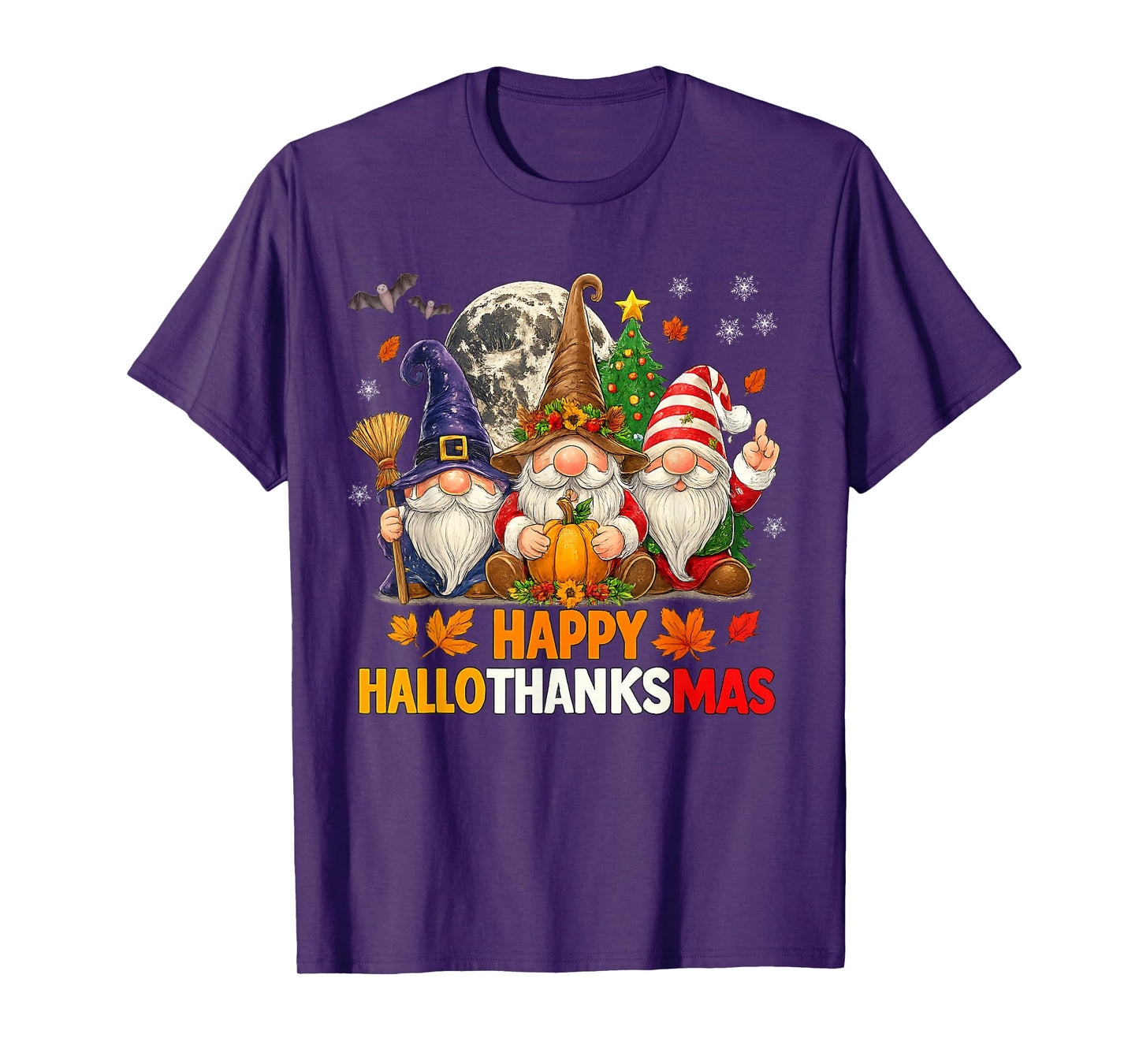 Happy Hallothanksmas Gnomes Lover Halloween Merry Christmas T-Shirt