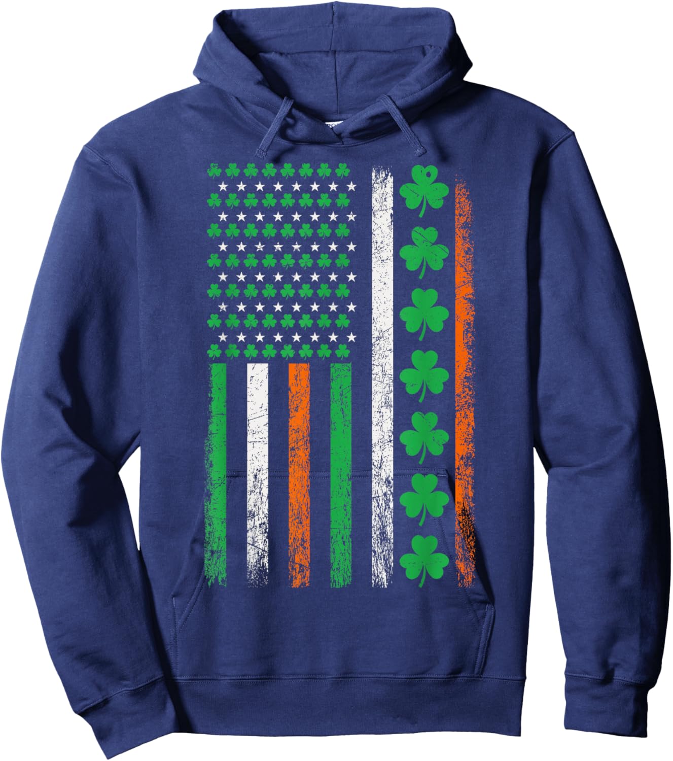 American Flag St Patricks Day Vintage Irish Lucky Shamrocks T-Shirt - Hoodie | Navy