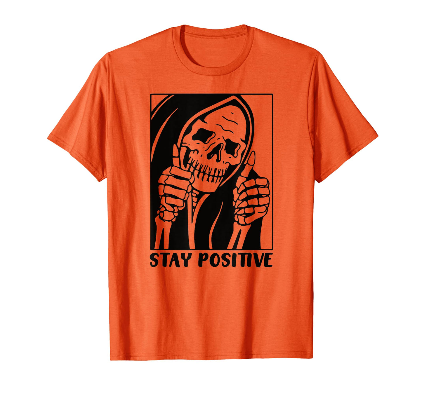Death Stay Positive Skeleton Thumbs Up. Black Unisex Graphic T-Shirt