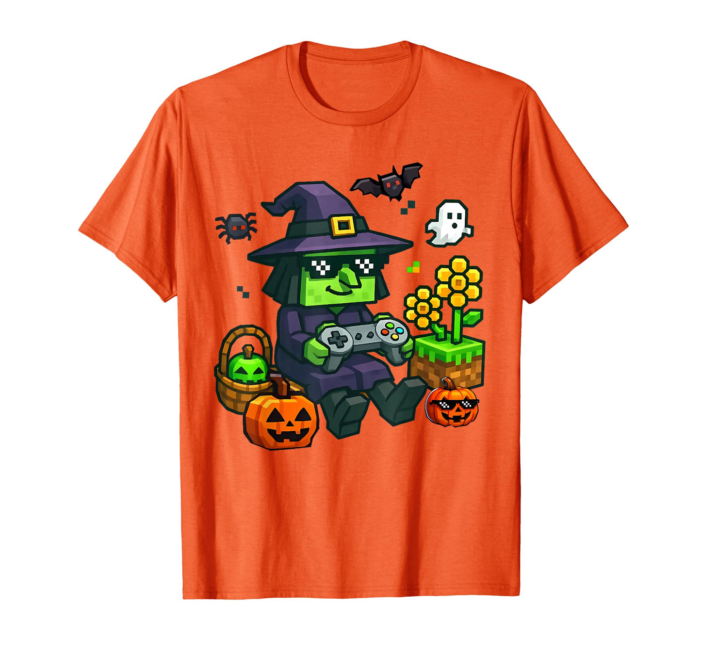 Halloween Costume Kids Girl Boy Game Gamer Pixel Ghost Witch T-Shirt