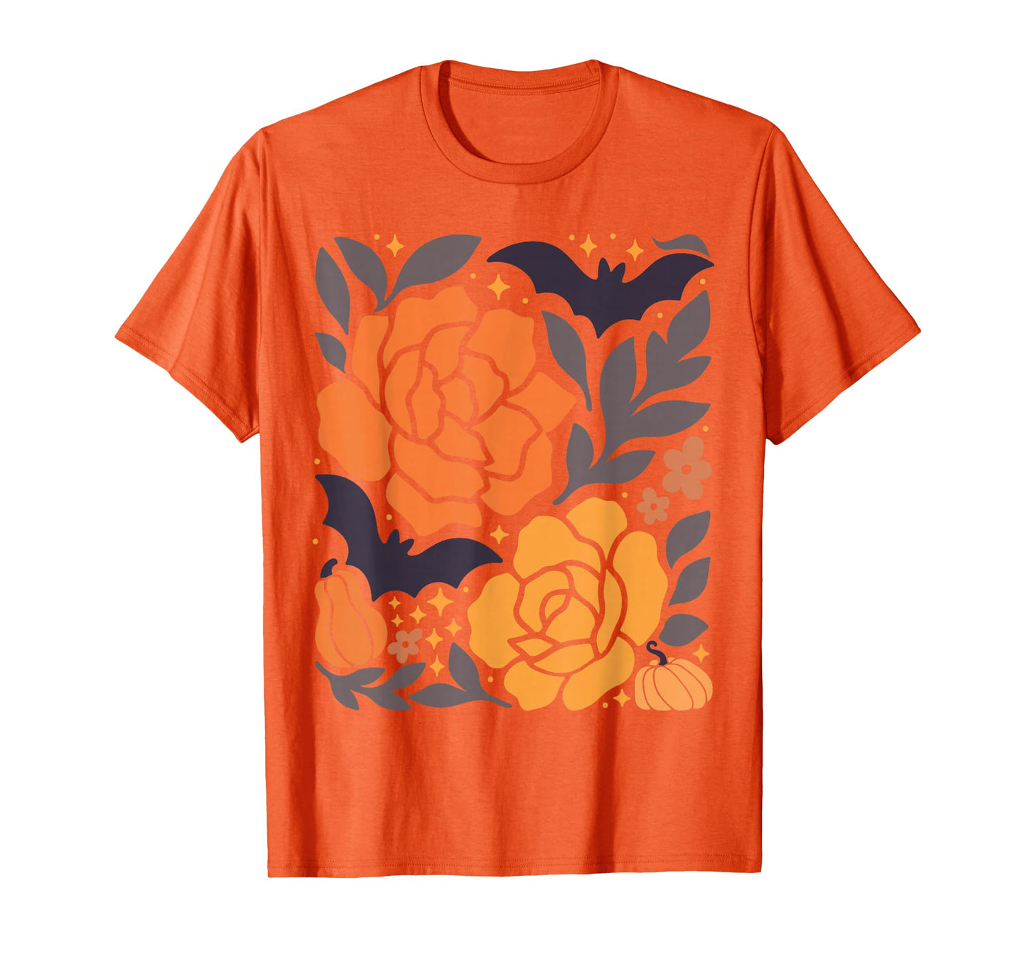 Halloween Floral Pumpkin Bat Retro Fall Autumn Graphic Top T-Shirt