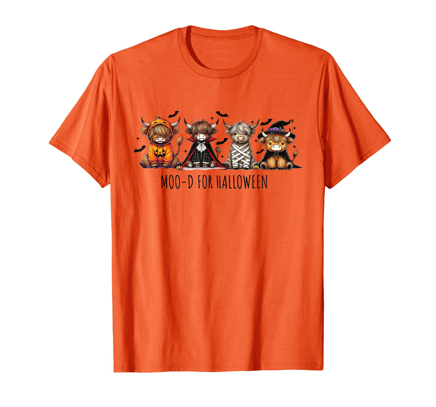 Cute Highland Cow Halloween Costume Pumpkin Witch Vampire T-Shirt
