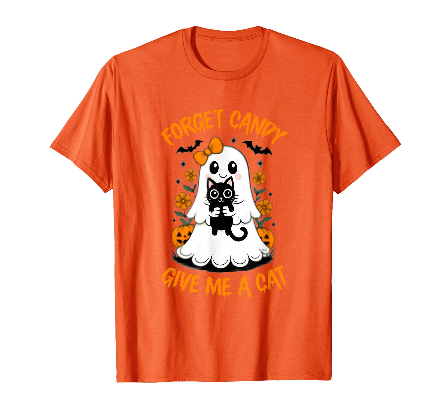 Funny Ghost Black Cat Forget Candy Give Me Cat Halloween T-Shirt