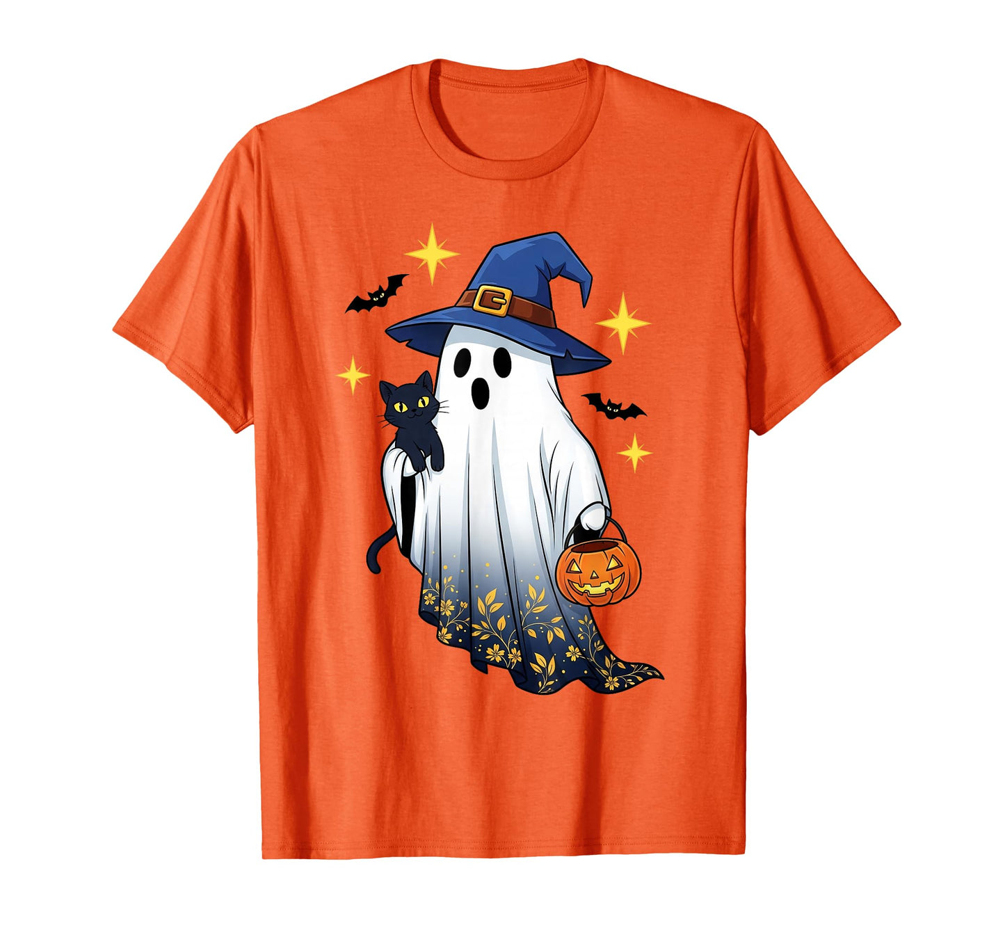 Halloween Ghost Witch Holding Black Cat Funny Halloween T-Shirt