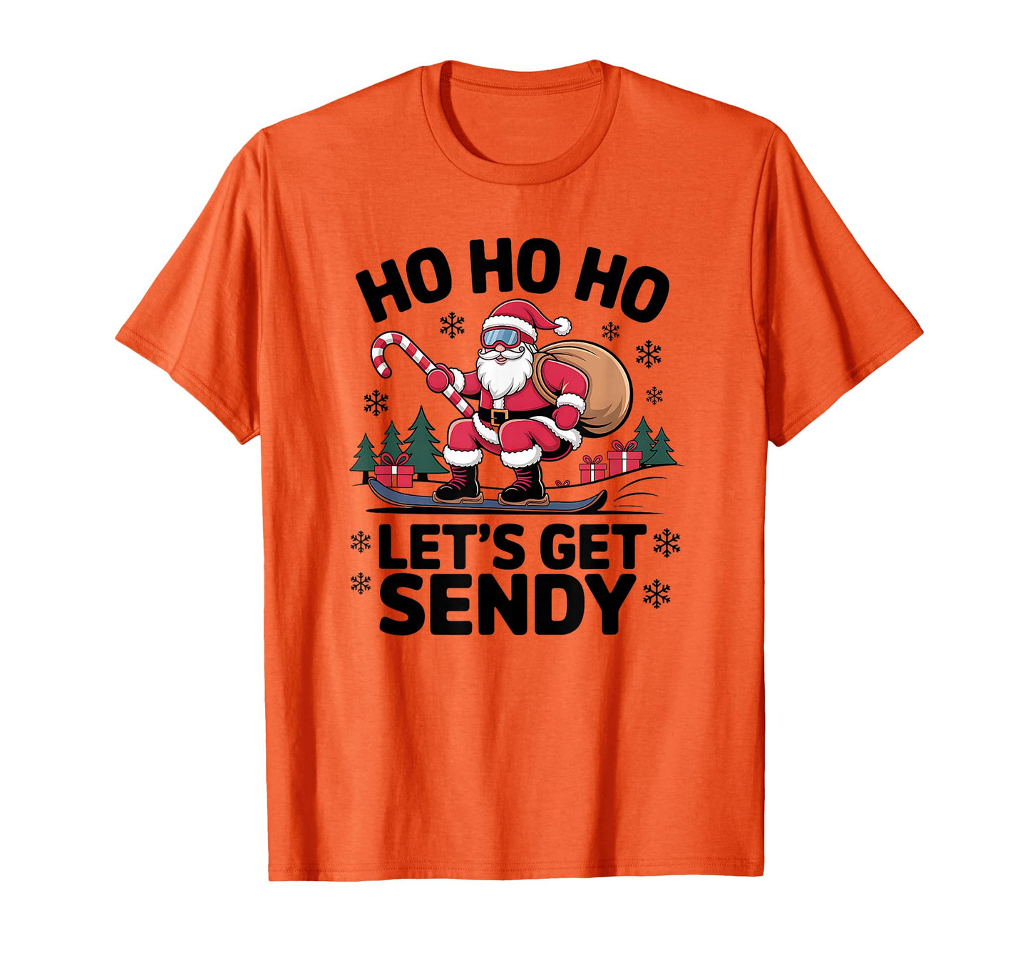Let’s Get Sendy Santa Snowboarding Christmas Candy Cane T-Shirt