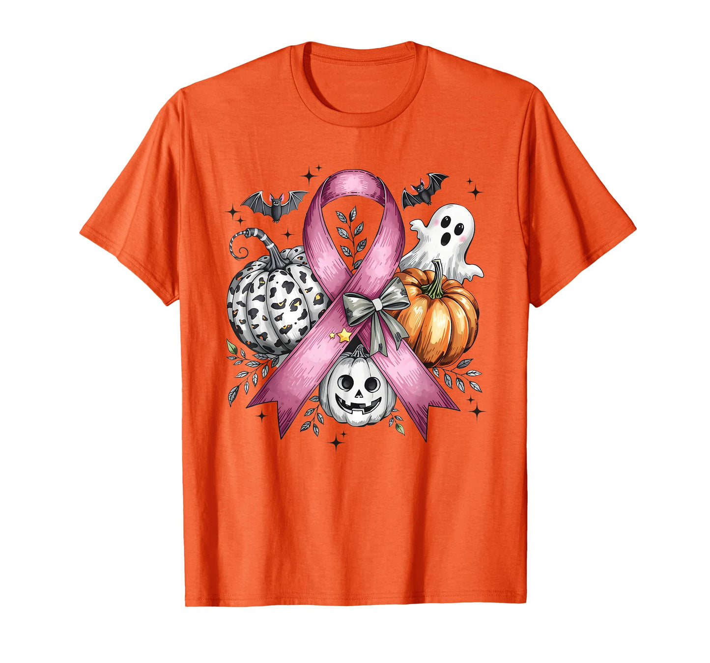in October We Wear Pink Ghost Witch Breast Cancer Awareness T-Shirt