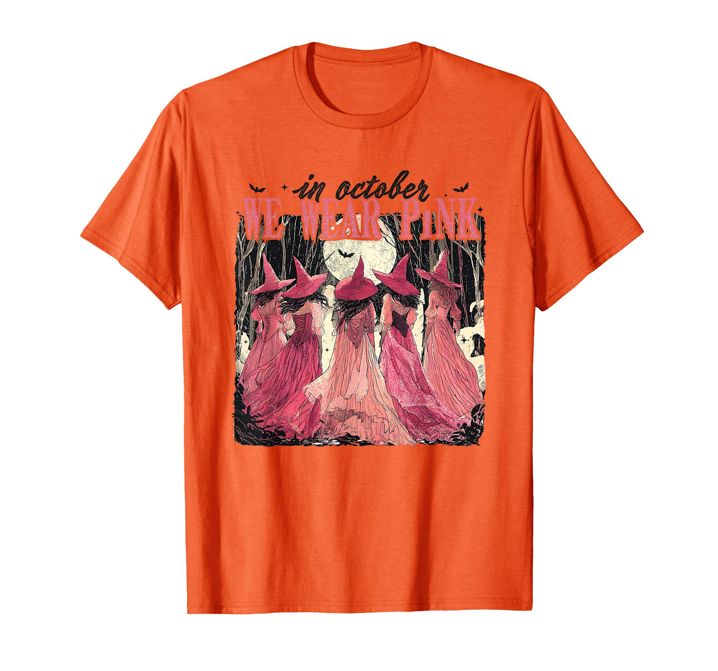 Retro in October We Wear Pink Witch Breast Cancer Awareness T-Shirt
