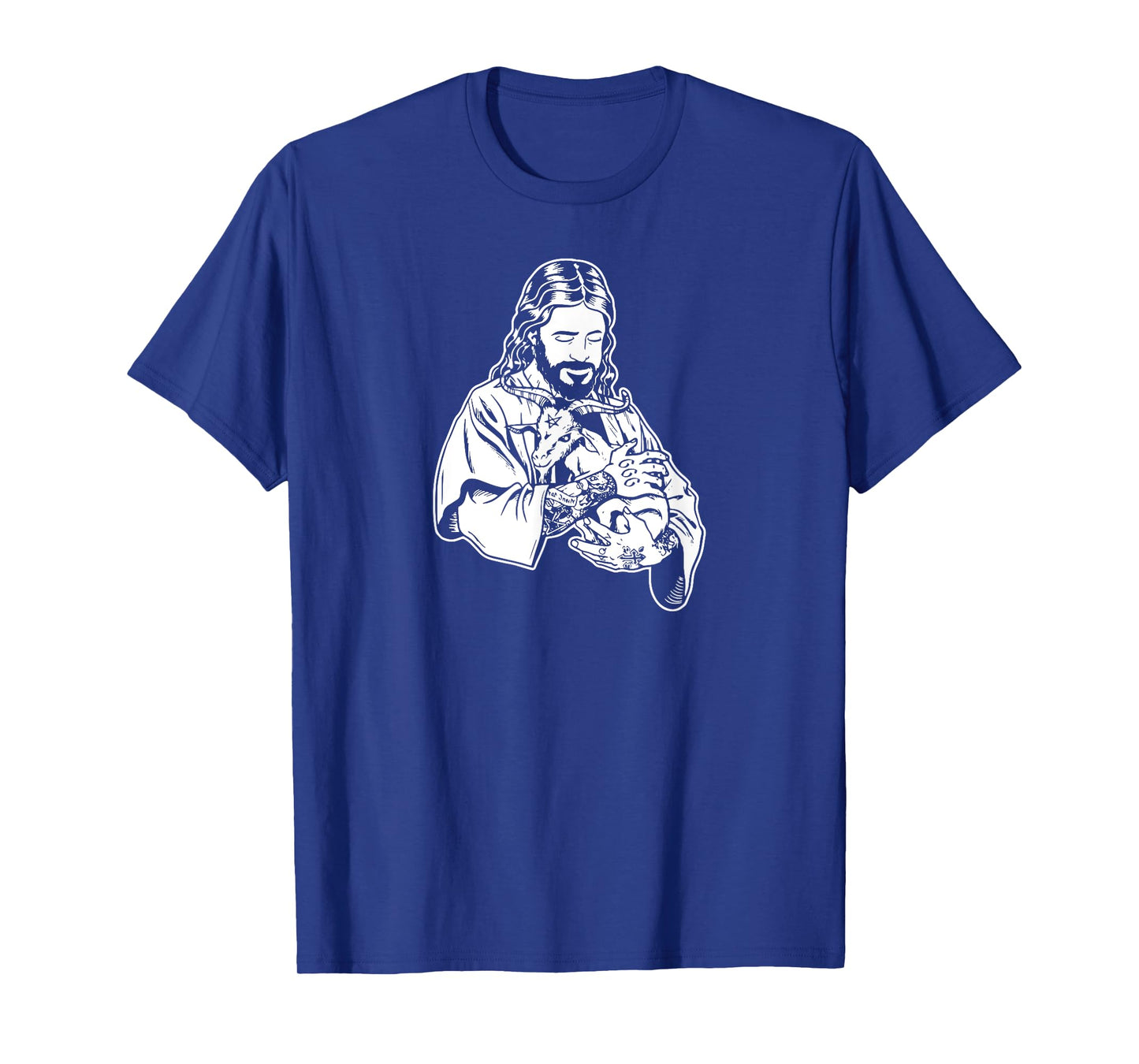 Jesus Holding Goat Baphomet Occult Satanic Tattooed Jesus T-Shirt