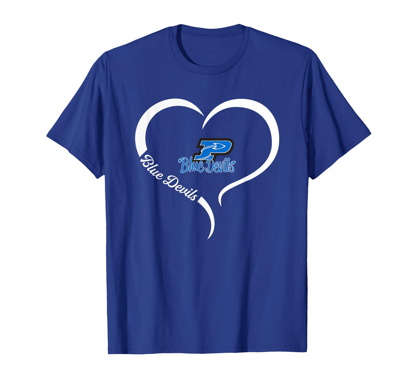 Plattsmouth Blue Devils Logo Half Heart Slogan HS T-Shirt