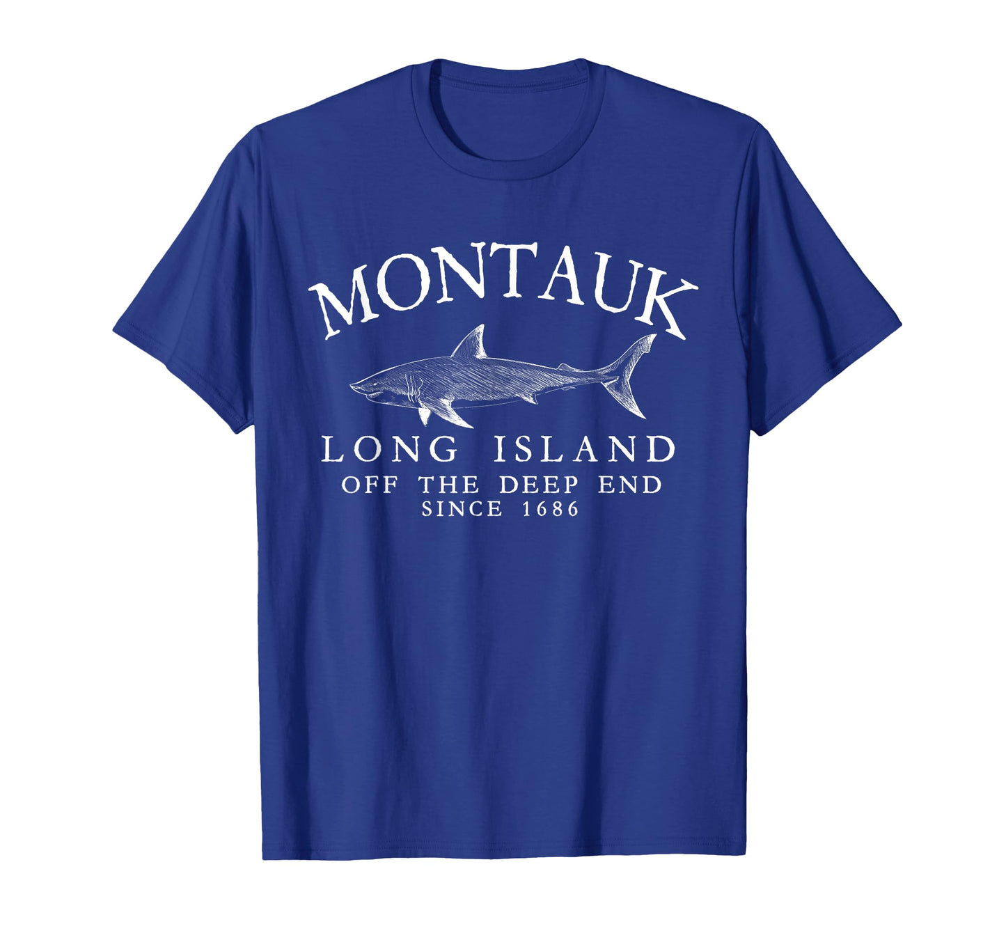 Montauk LI Off The Deep End Shark Fishing Vintage White T-Shirt