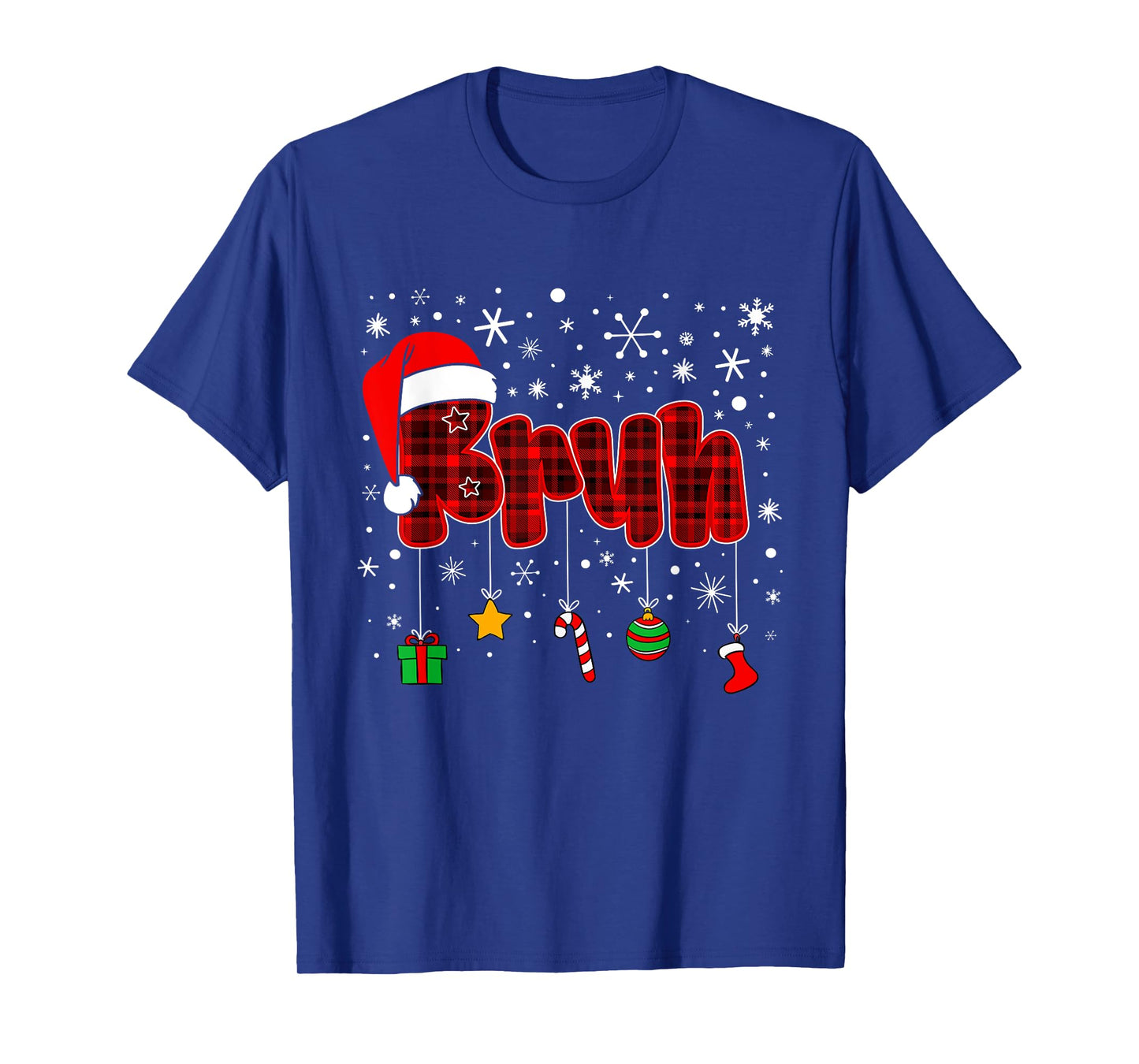 Bruh Funny Christmas Red Plaid Teens Boys Kids Xmas Pajamas T-Shirt
