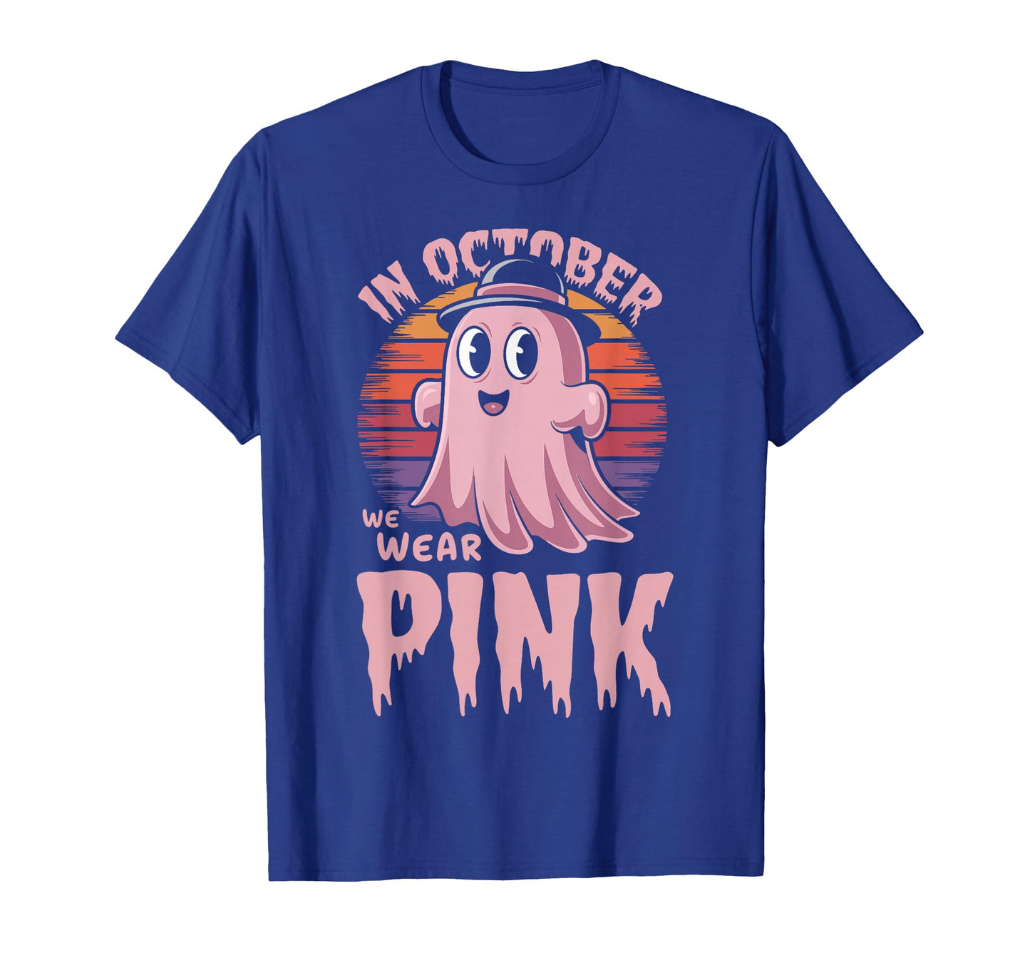 in October We Wear Pink Ghost Witch Breast Cancer Awareness T-Shirt