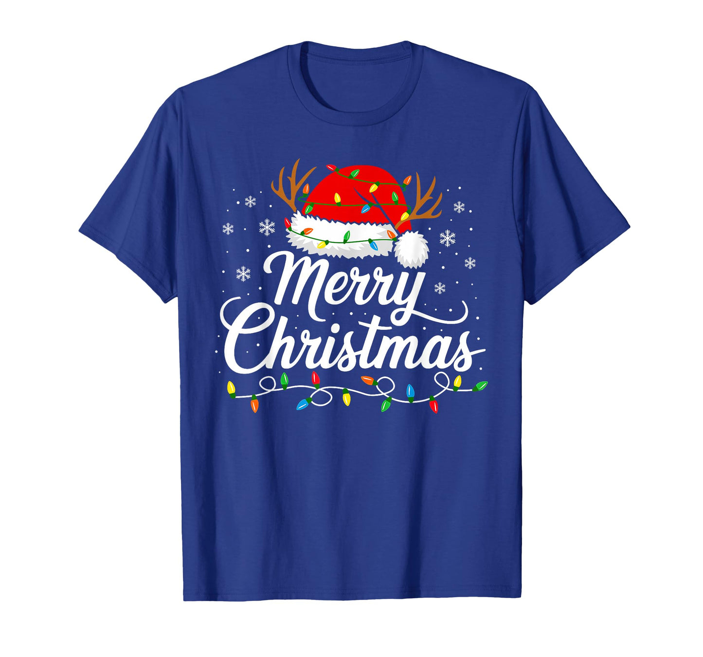 Merry Christmas Lights Red Santa Hat Xmas Family Men Women T-Shirt