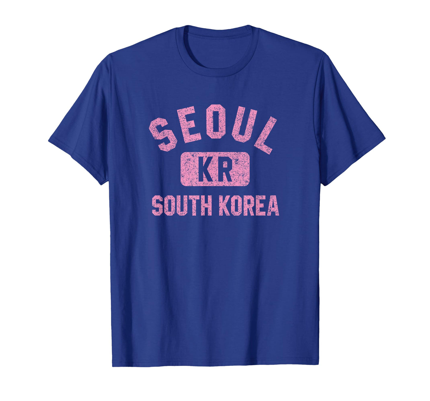 Seoul South Korea KR Gym Style Distressed Pink Print T-Shirt