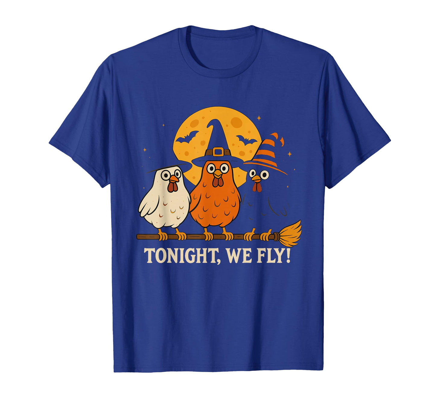 Halloween Funny Chicken Witches Broomstick Spooky Full Moon T-Shirt