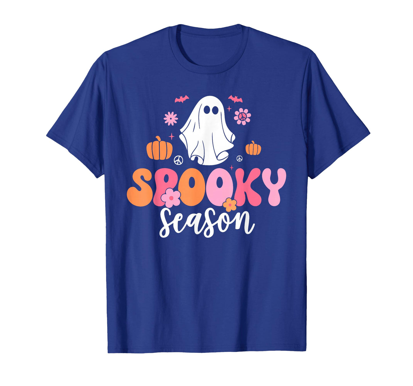 Groovy Spooky Season Retro Ghost Holding Pumpkin Halloween T-Shirt