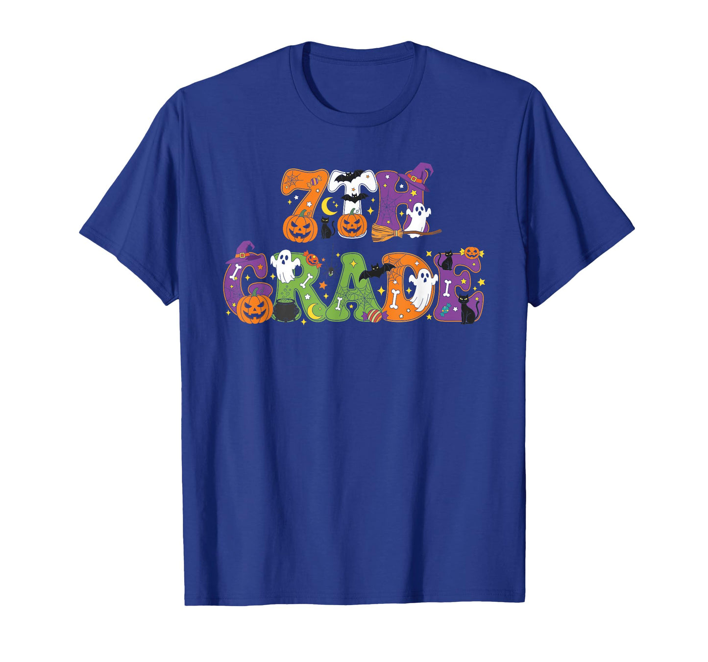 7th Grade Pumpkin Ghost Skeleton Halloween Kids Mens Womens T-Shirt
