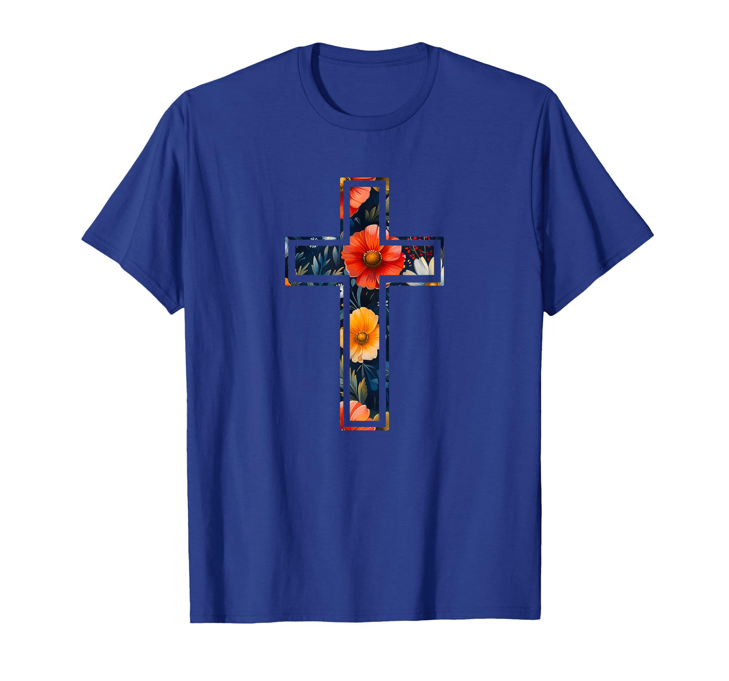 Elegant Silhouette Flowers Faith Floral Christian Cross T-Shirt