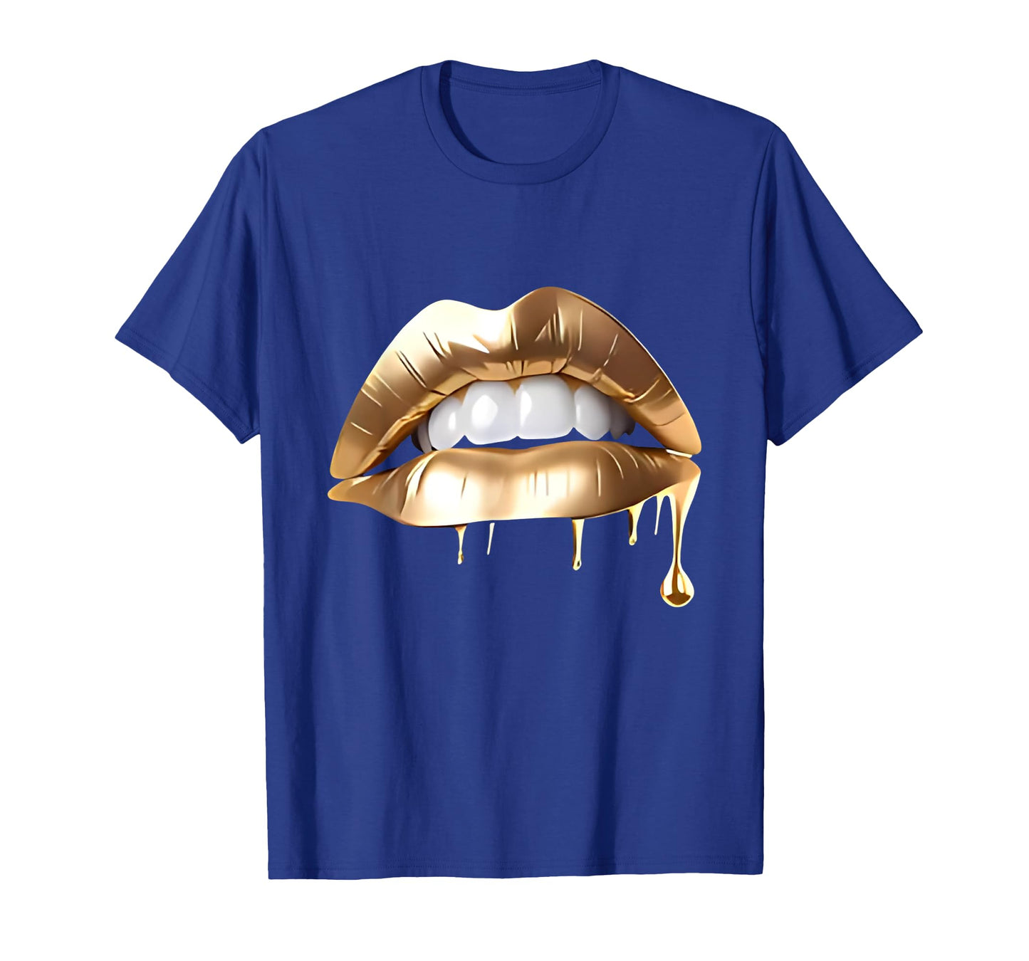 Cool Women Fashionable golden Lips Graphic Design T-Shirt