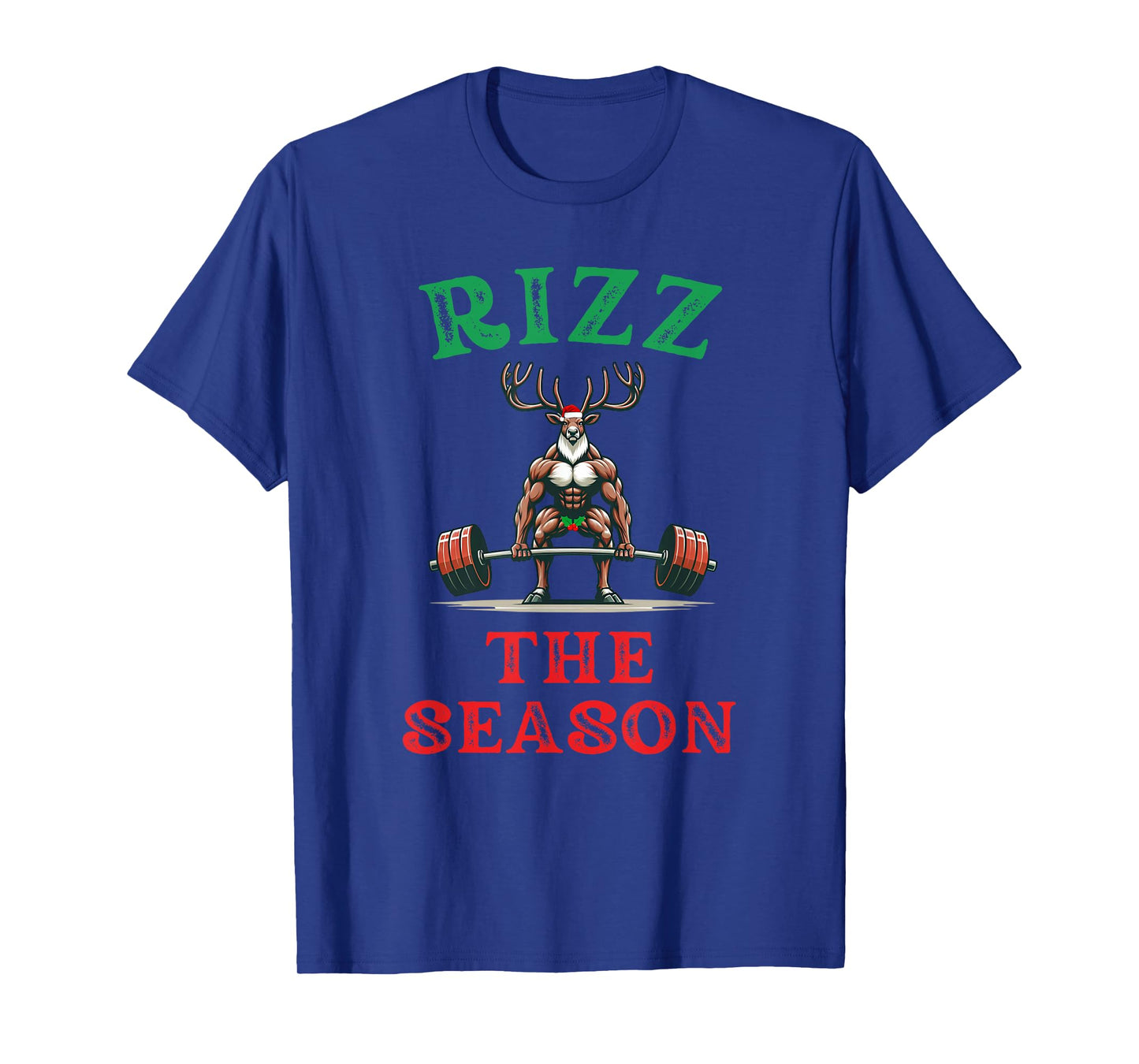 Merry Liftmas Apparel Co. Rizz the Season Funny Workout Reindeer Gym Saying Christmas T-Shirt
