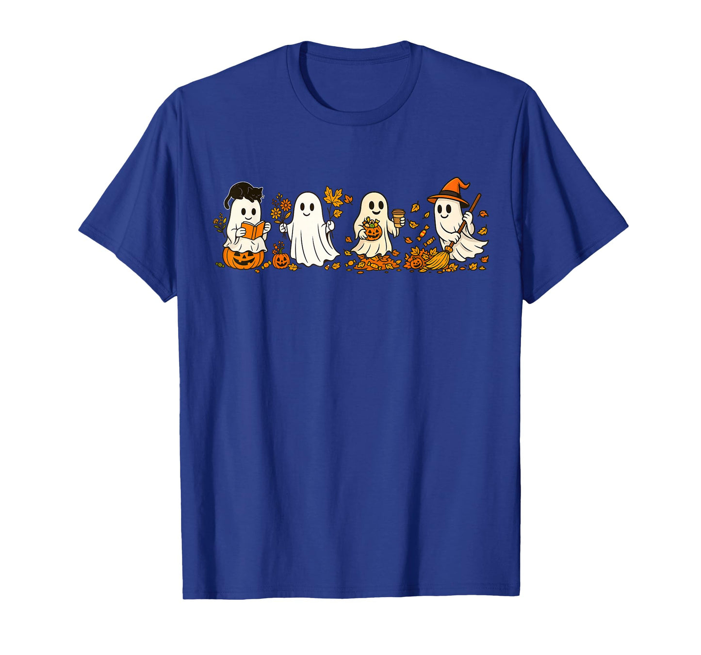 Cute Ghost Drinking Coffee Halloween Ghost Book Reading T-Shirt