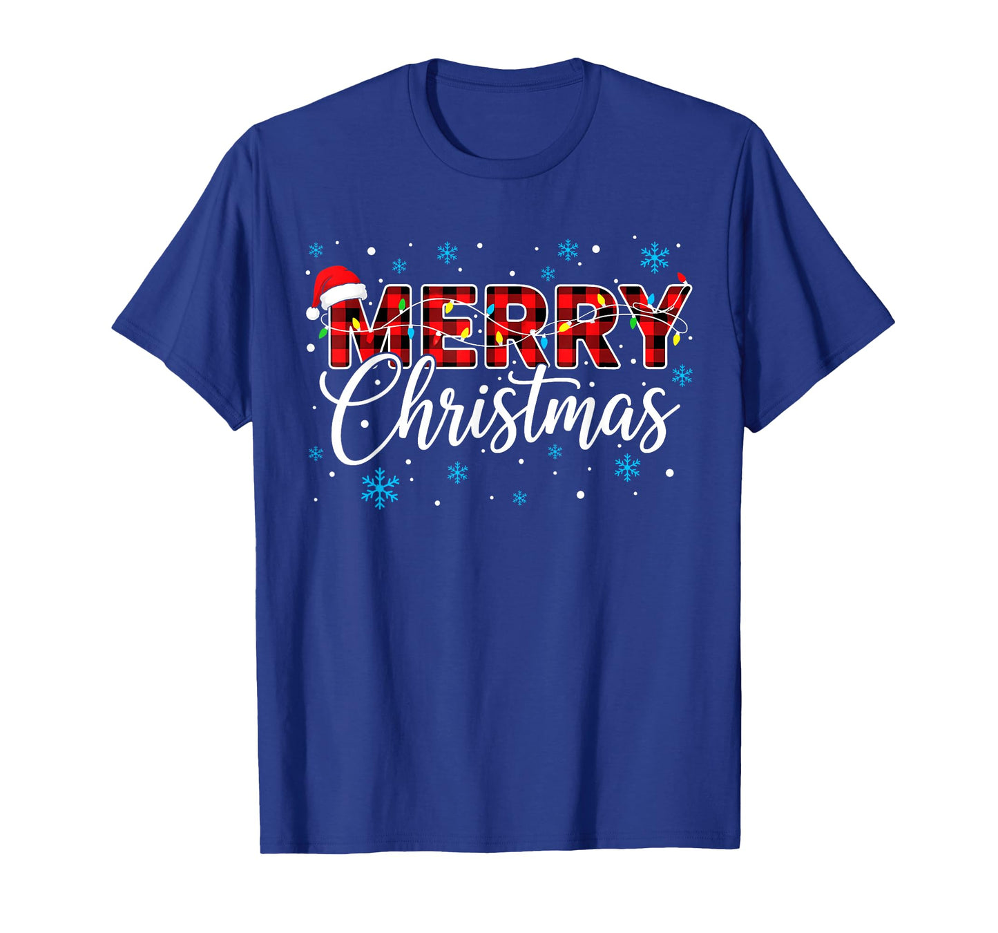 Funny Merry Christmas Buffalo Plaid Santa Hat Men Women Kids T-Shirt