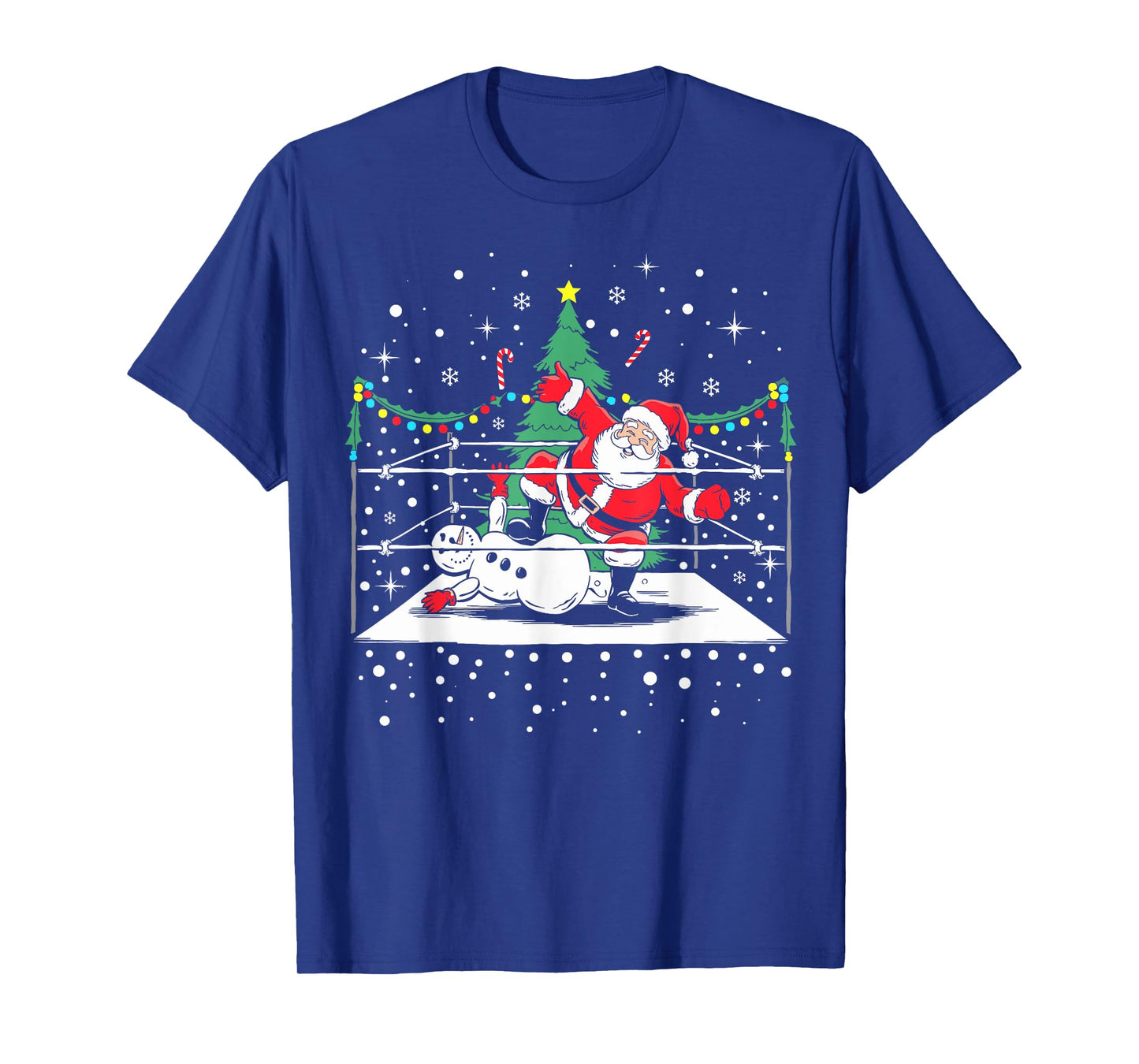 Funny Wrestling Santa Xmas Snow Lights Wrestling Christmas T-Shirt