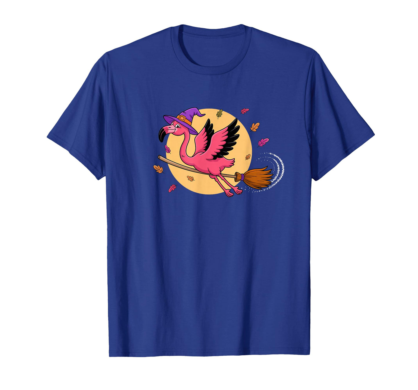 Funny Halloween Flamingo Witch Flying on Broom Costume T-Shirt