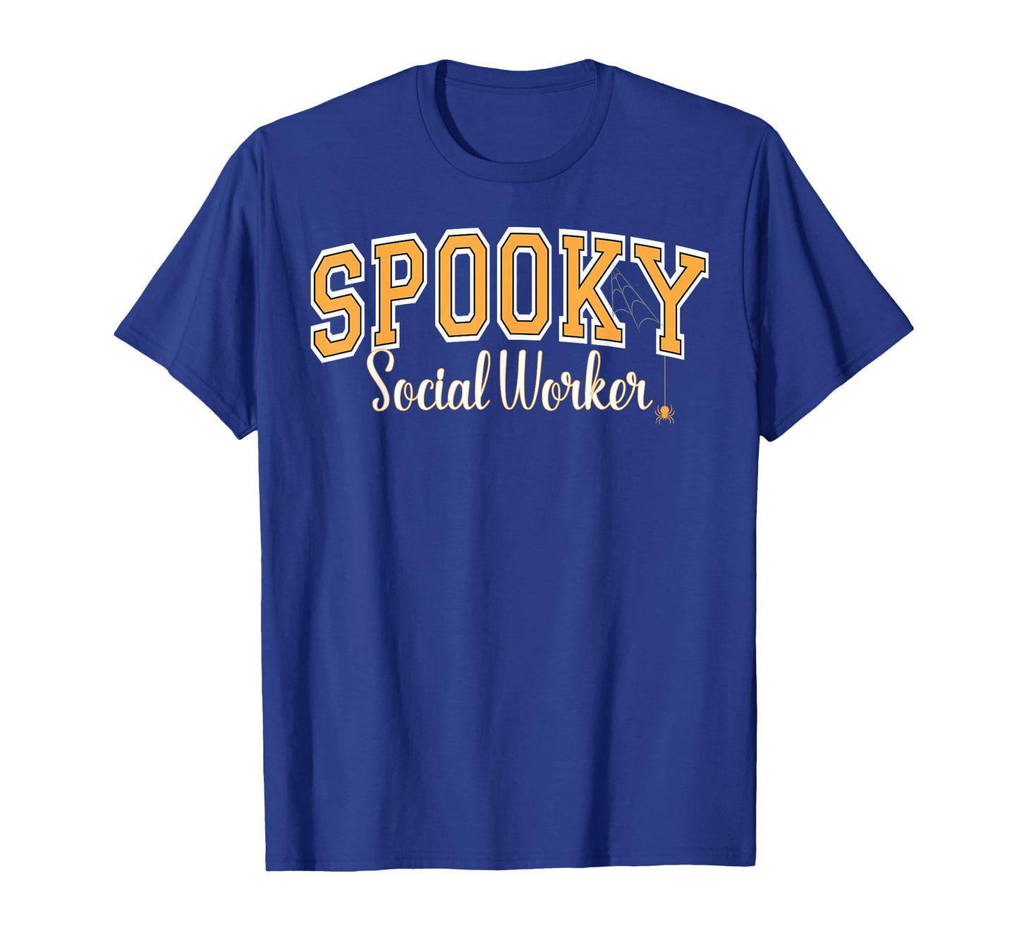 Spooky Social Worker Halloween Spider Varsity Orange Letters T-Shirt