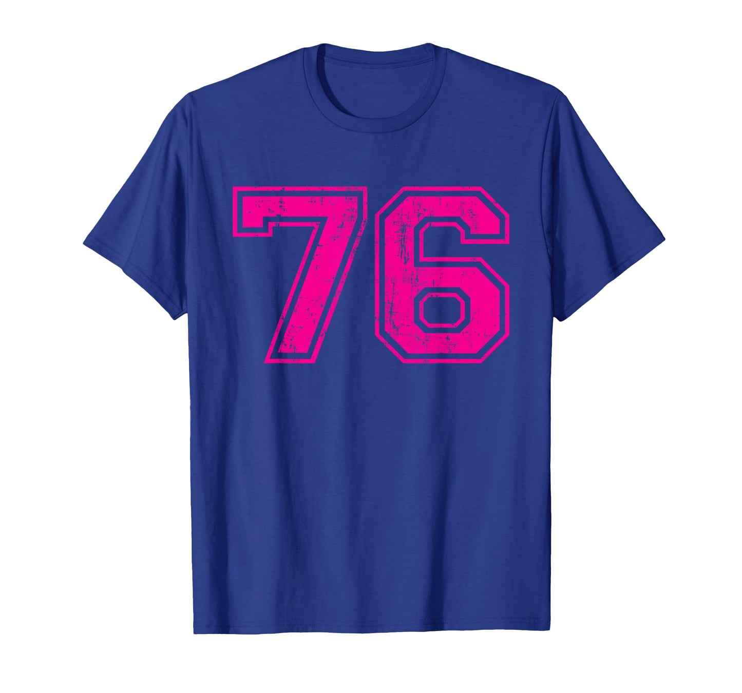Number 76 Varsity Distressed Vintage Sport Team Player's T-Shirt