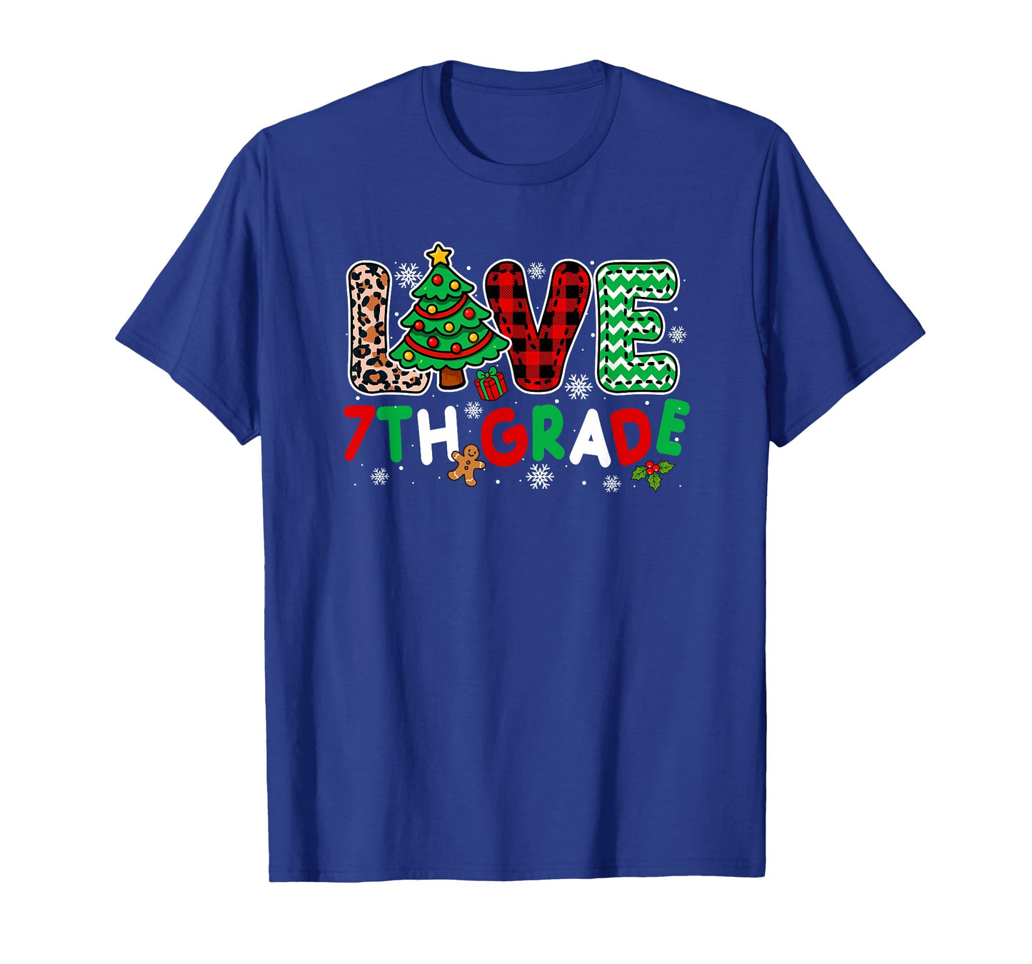 Love 7th Grade Christmas Tree Leopard Colorful Light Teacher T-Shirt