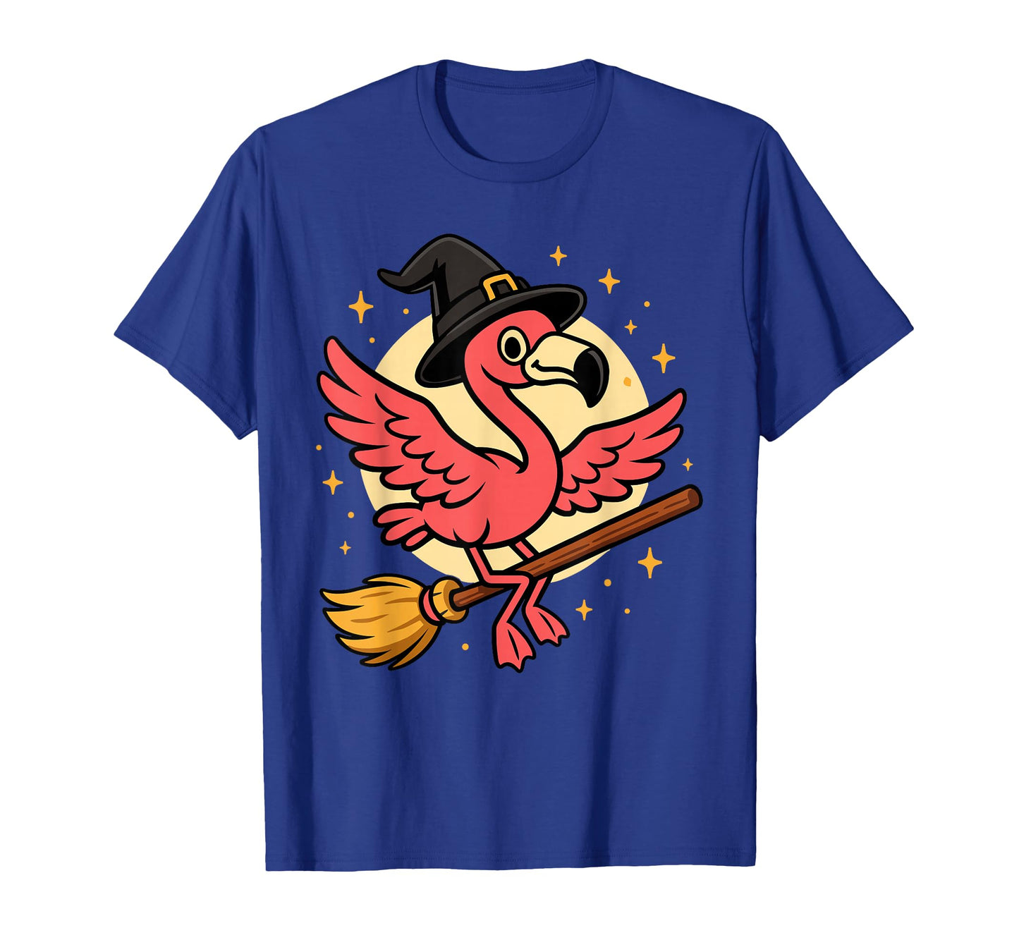 Cute Flamingo Witch Riding Broomstick Halloween Costume T-Shirt