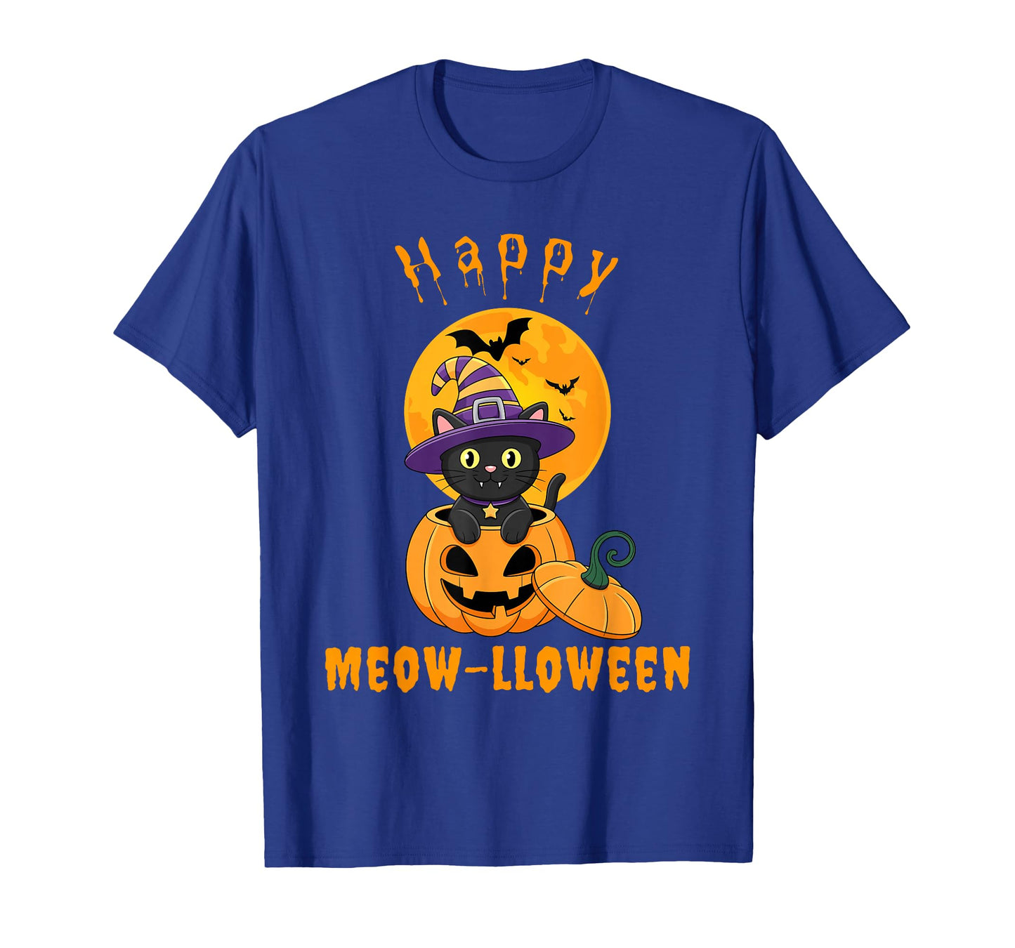 Happy Meow-lloween Cat Halloween Pumpkin Witch Hat Design T-Shirt